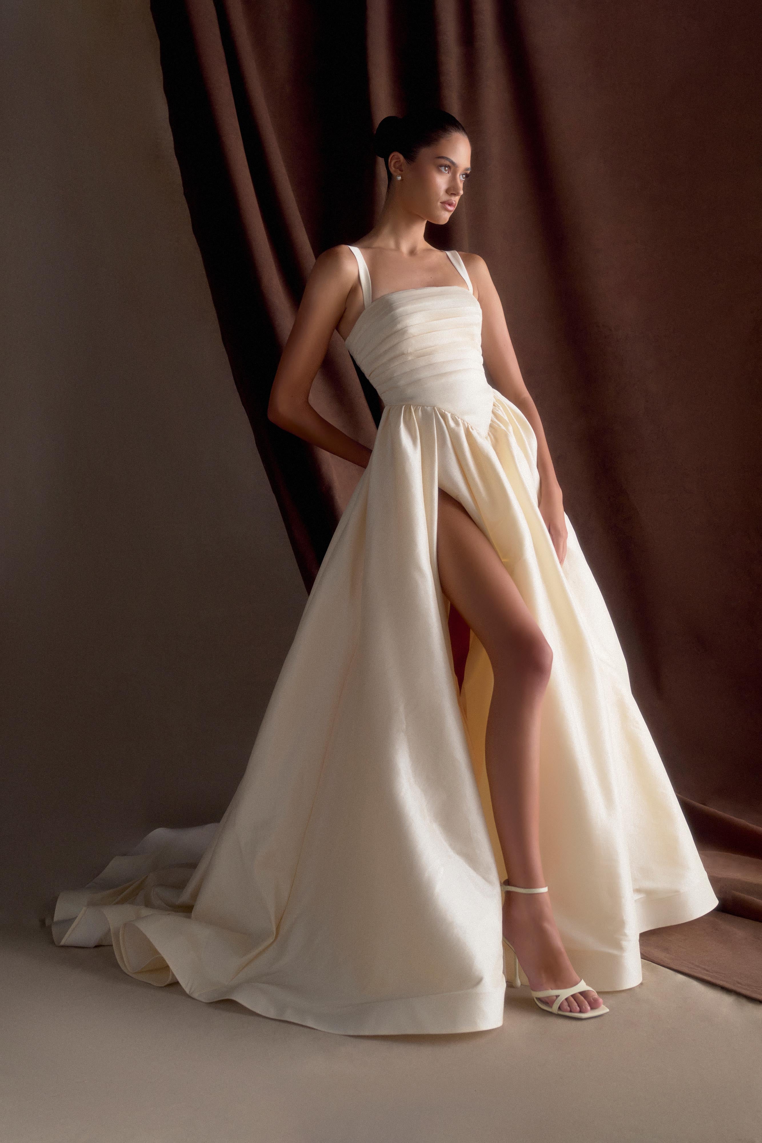 Carla Ruched Gown - Cream Ivory