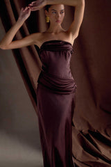 Jasmine Strapless Satin Maxi Dress - Dark Chocolate