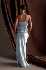 Jasmine Strapless Satin Maxi Dress - Frosted Blue