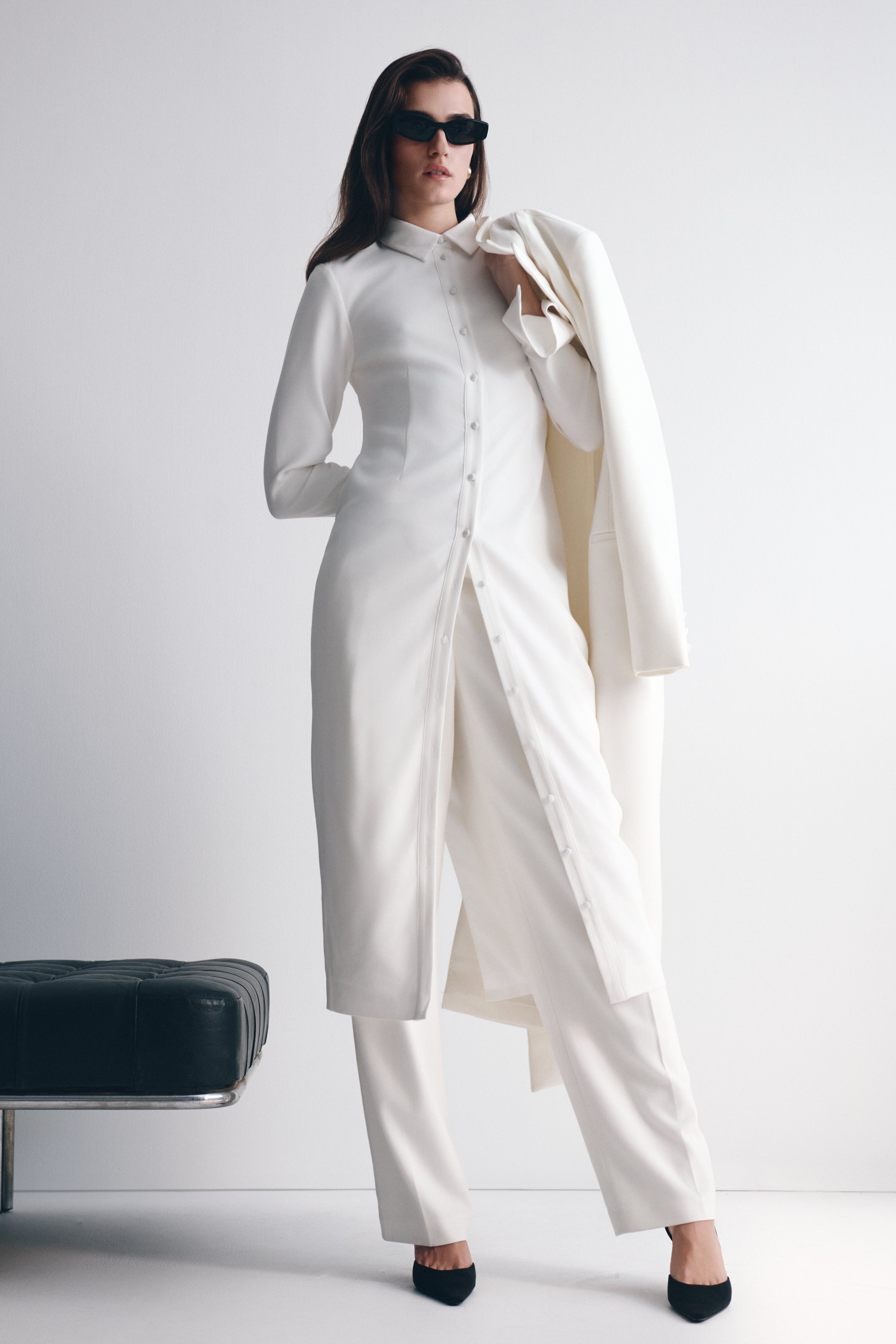 Dorian Fitted Shirt Midi Dress - White