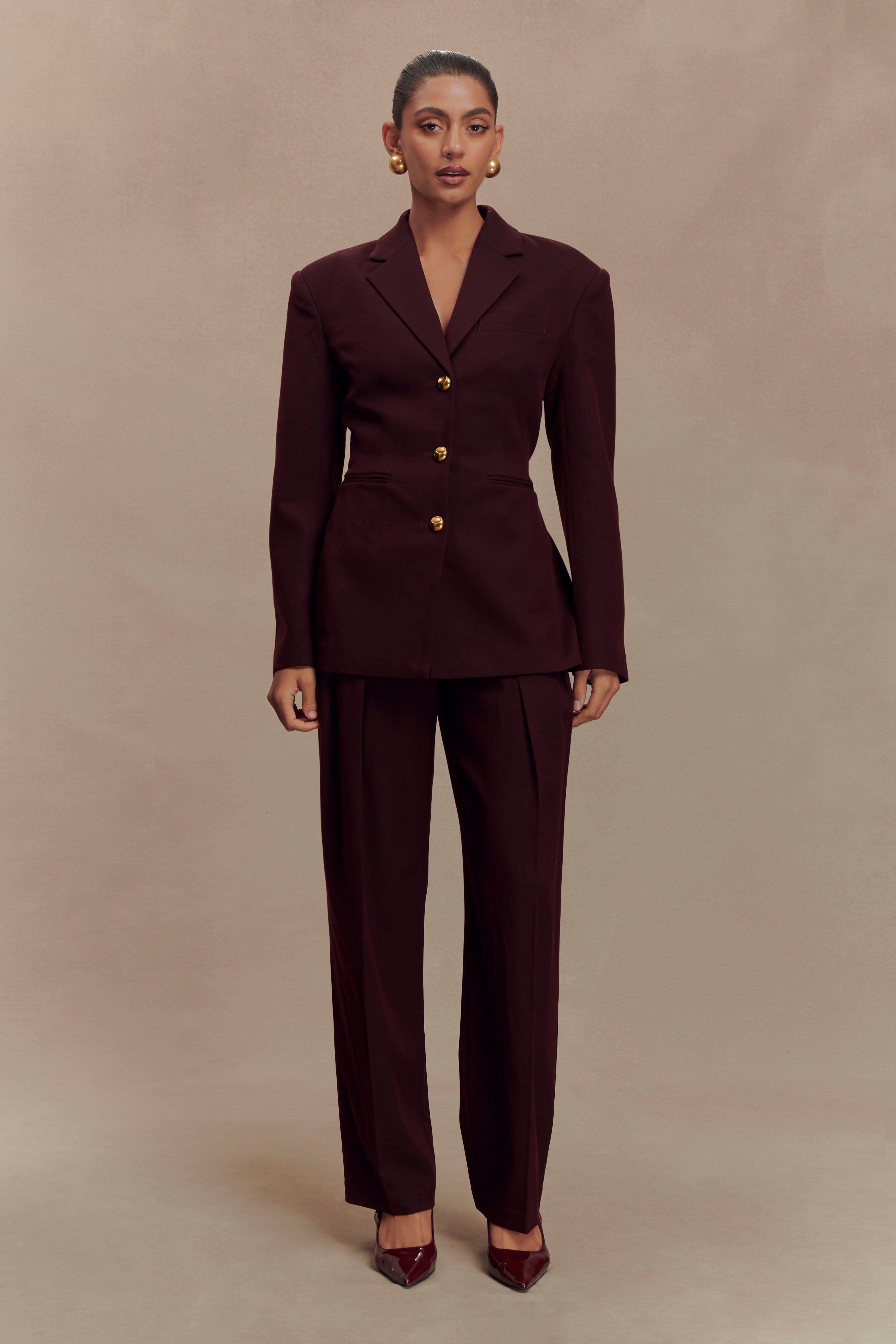 Penelope Pleated High Waisted Pants - Mahogany