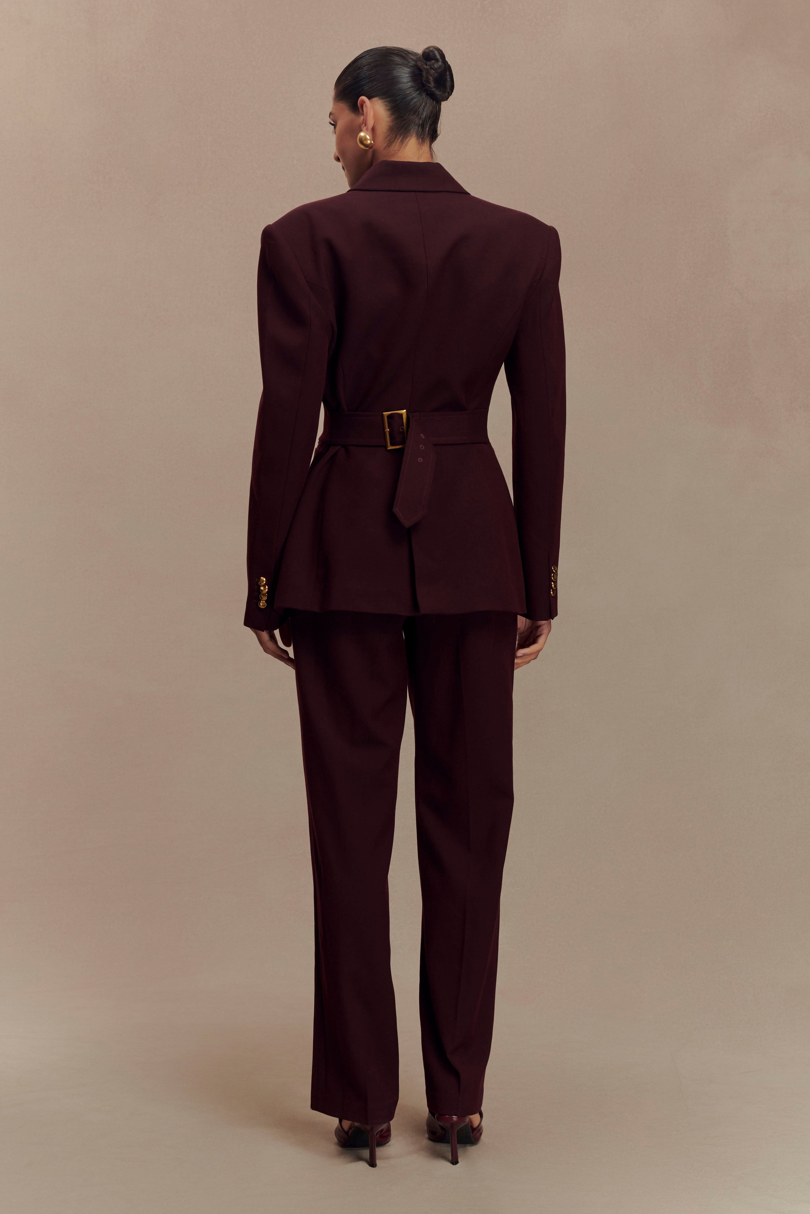 Penelope Pleated High Waisted Pants - Mahogany