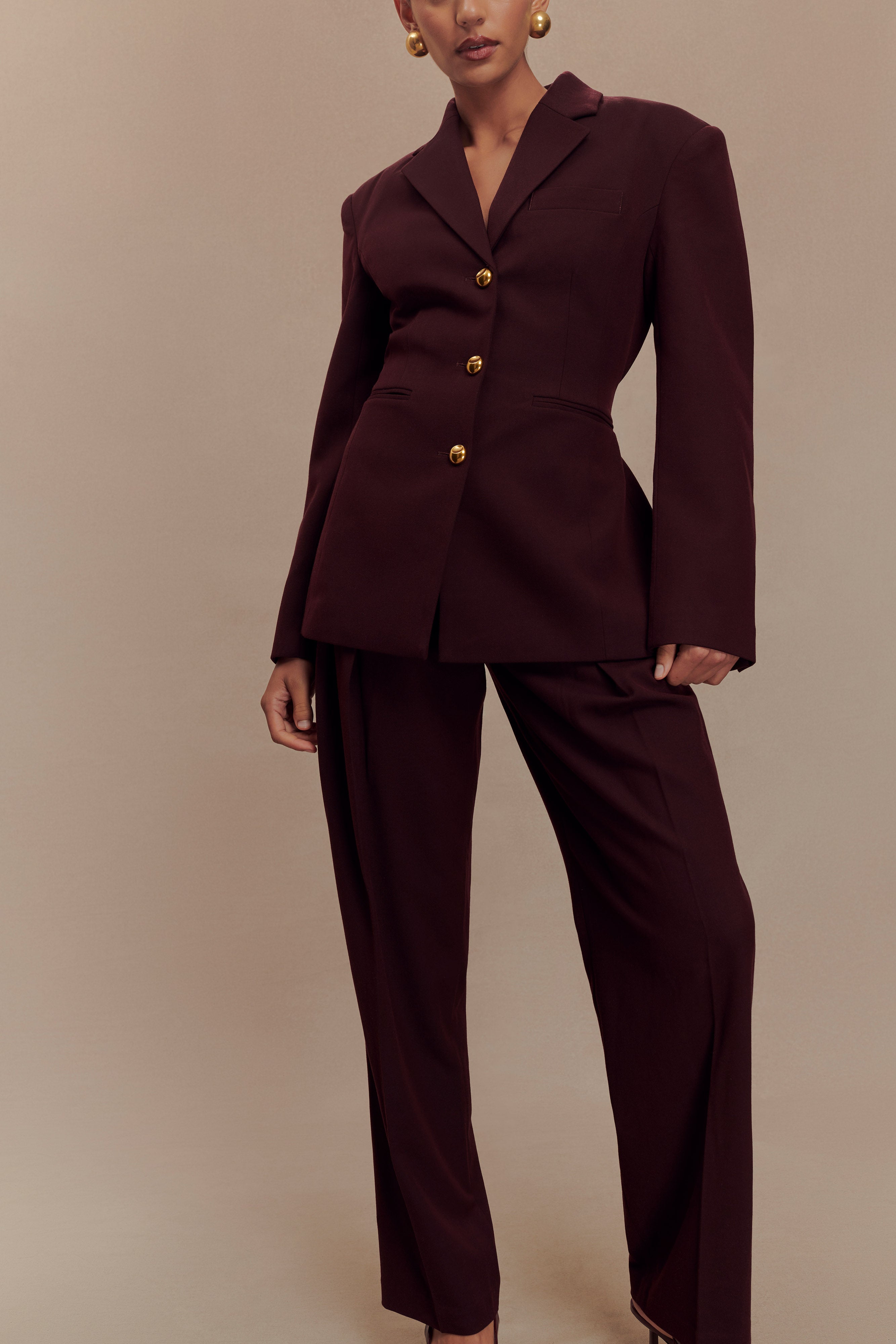 Penelope Pleated High Waisted Pants - Mahogany