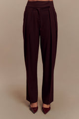 Penelope Pleated High Waisted Pants - Mahogany