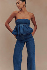 Pauline Strapless Denim Top - 90'S Blue