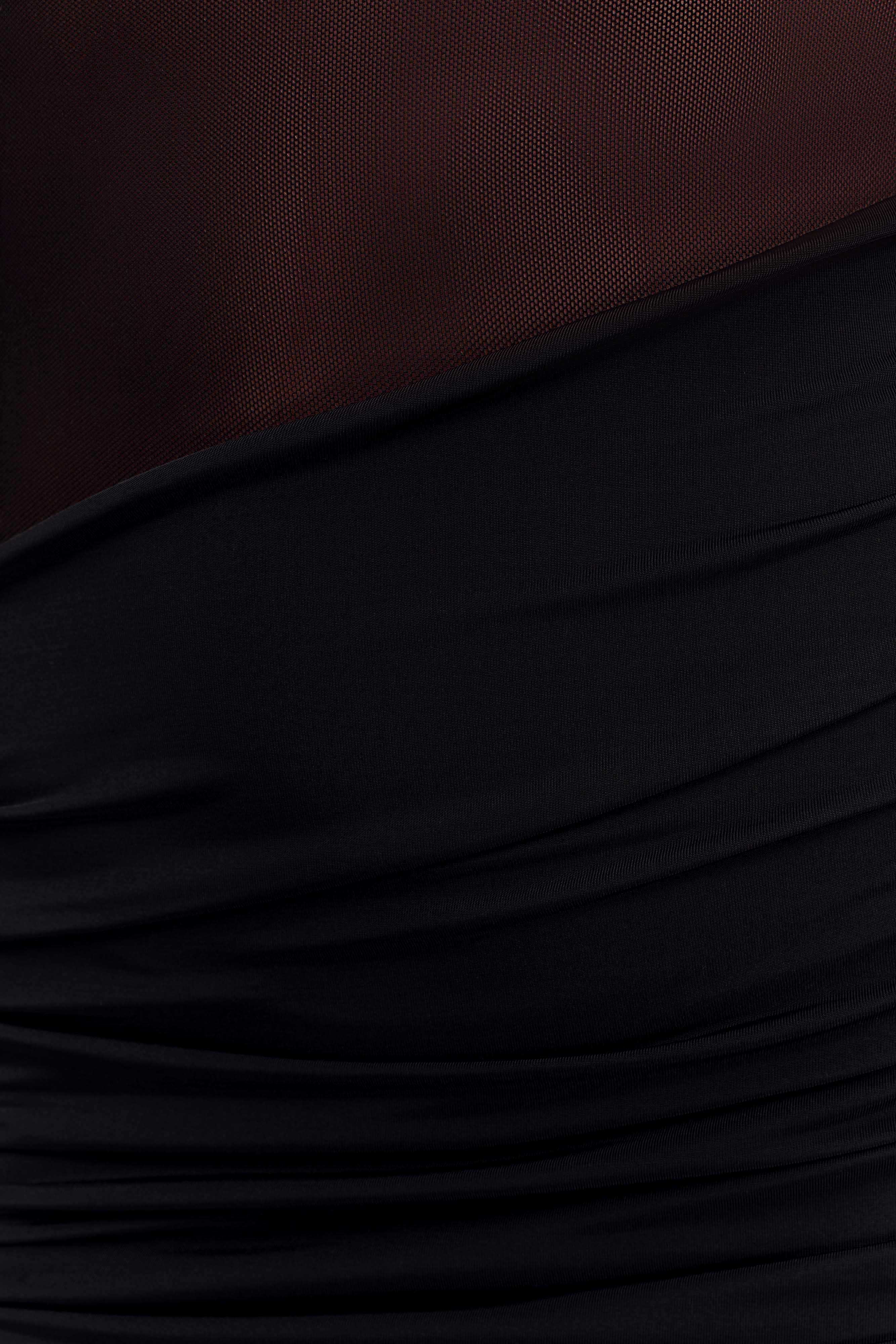 Dallas One Shoulder Mesh Maxi Dress - Black