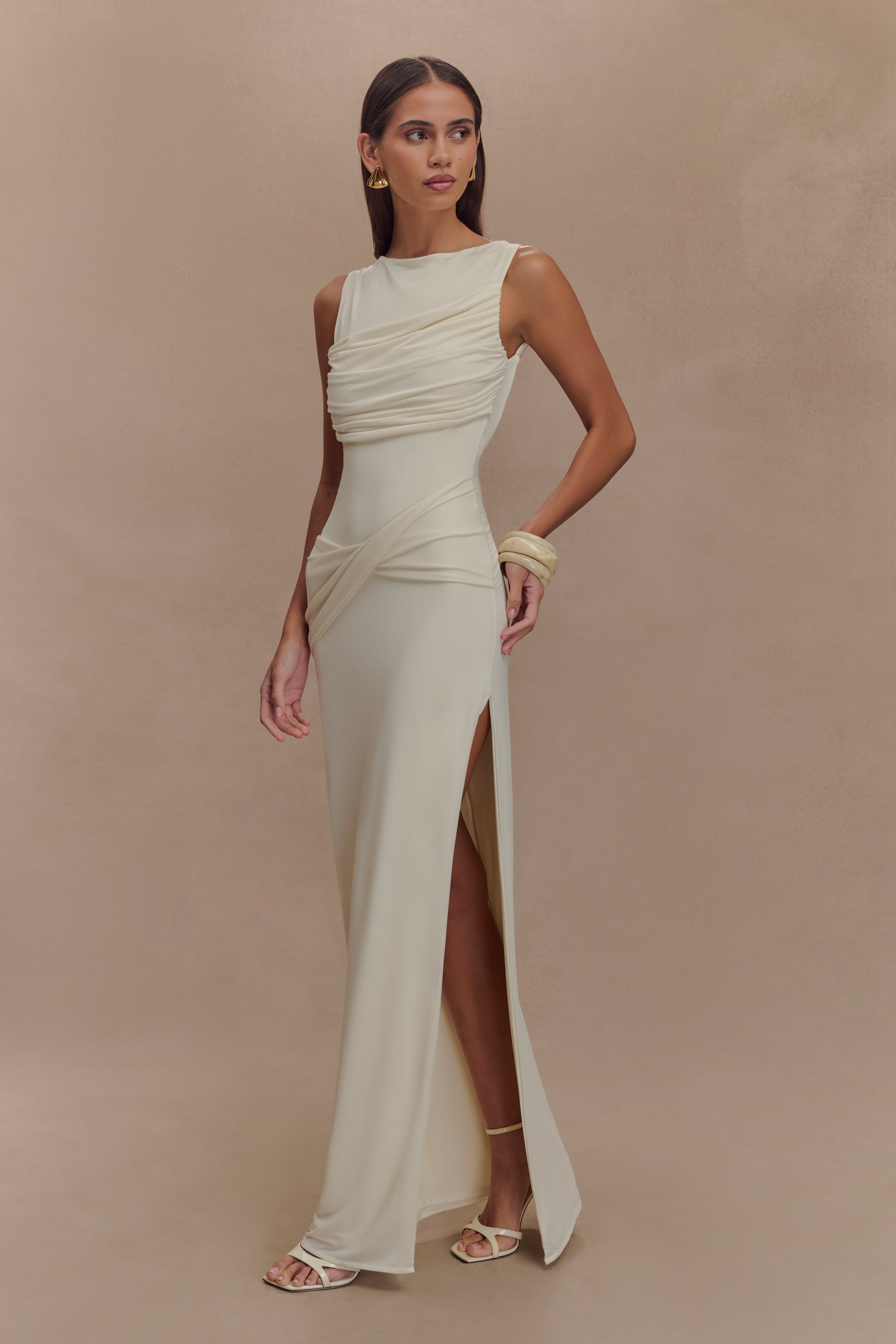 Henley Slinky Drape Maxi Dress - Ivory