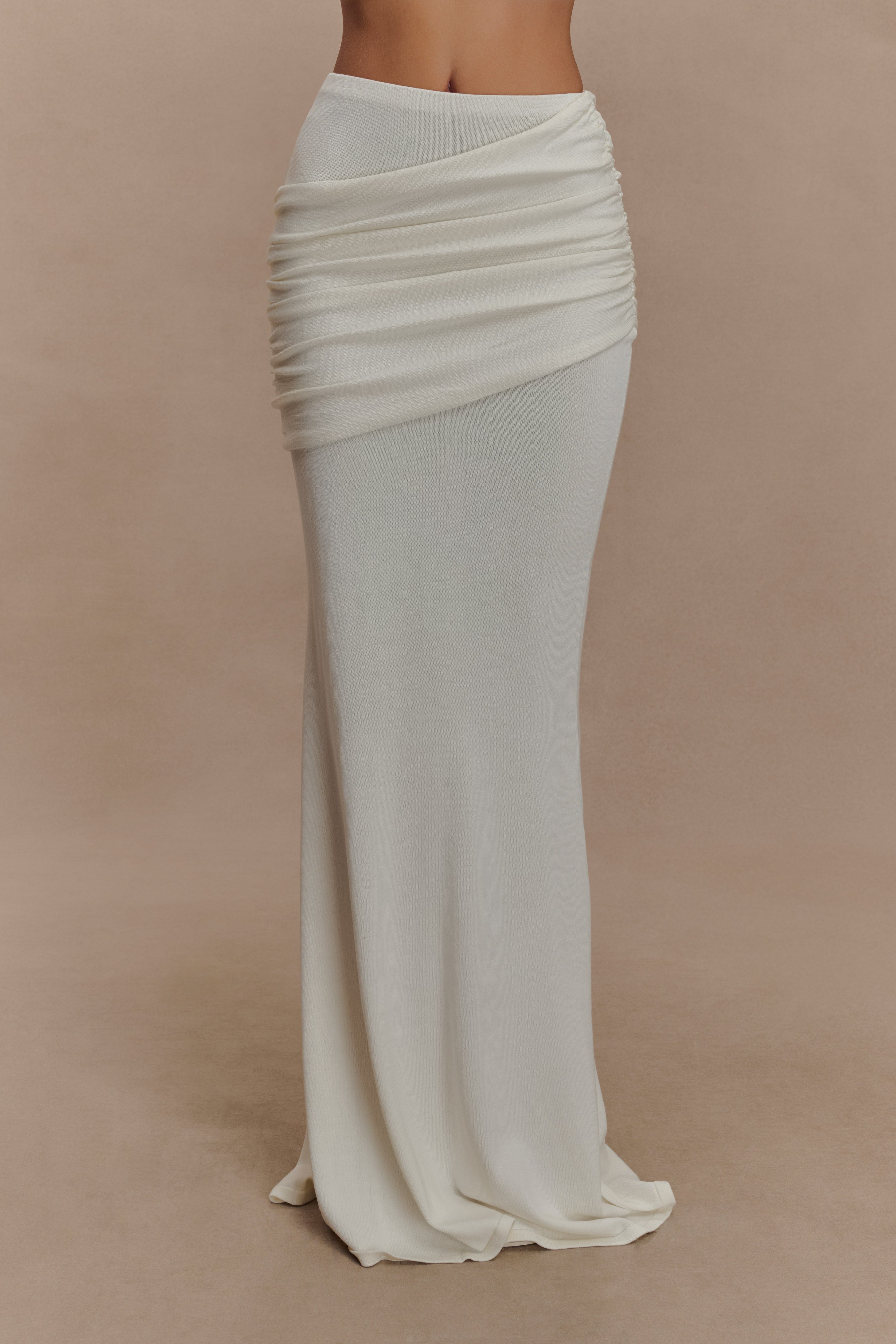 Irene Gathered Knit Maxi Skirt - Ivory