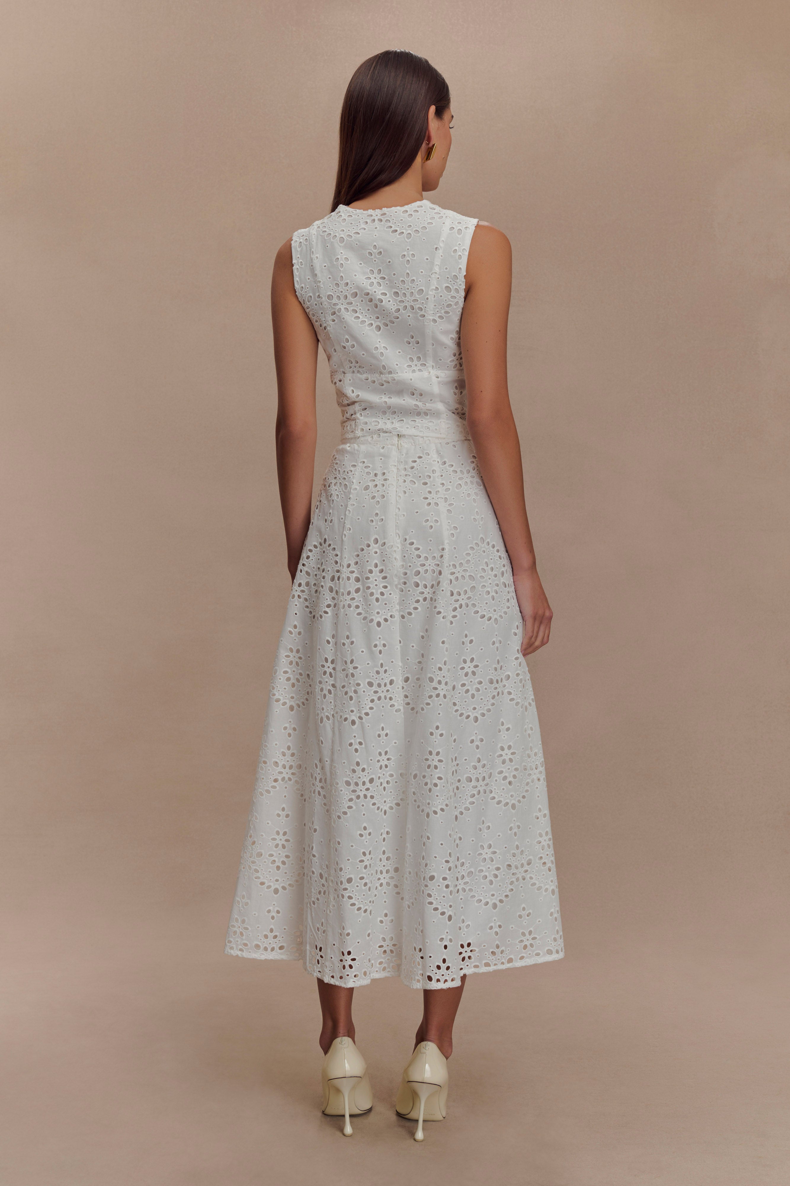 Arla Sleeveless Broderie Top - White