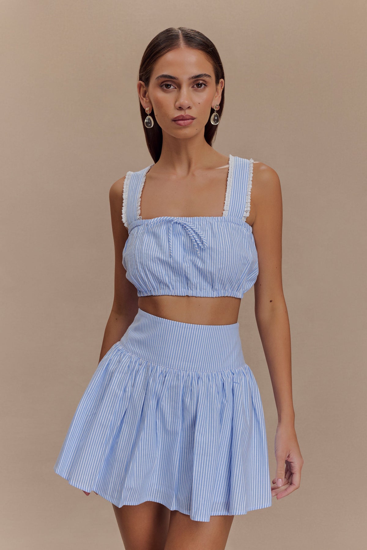 Gretel Sleeveless Crop Top - Blue Pinstripe