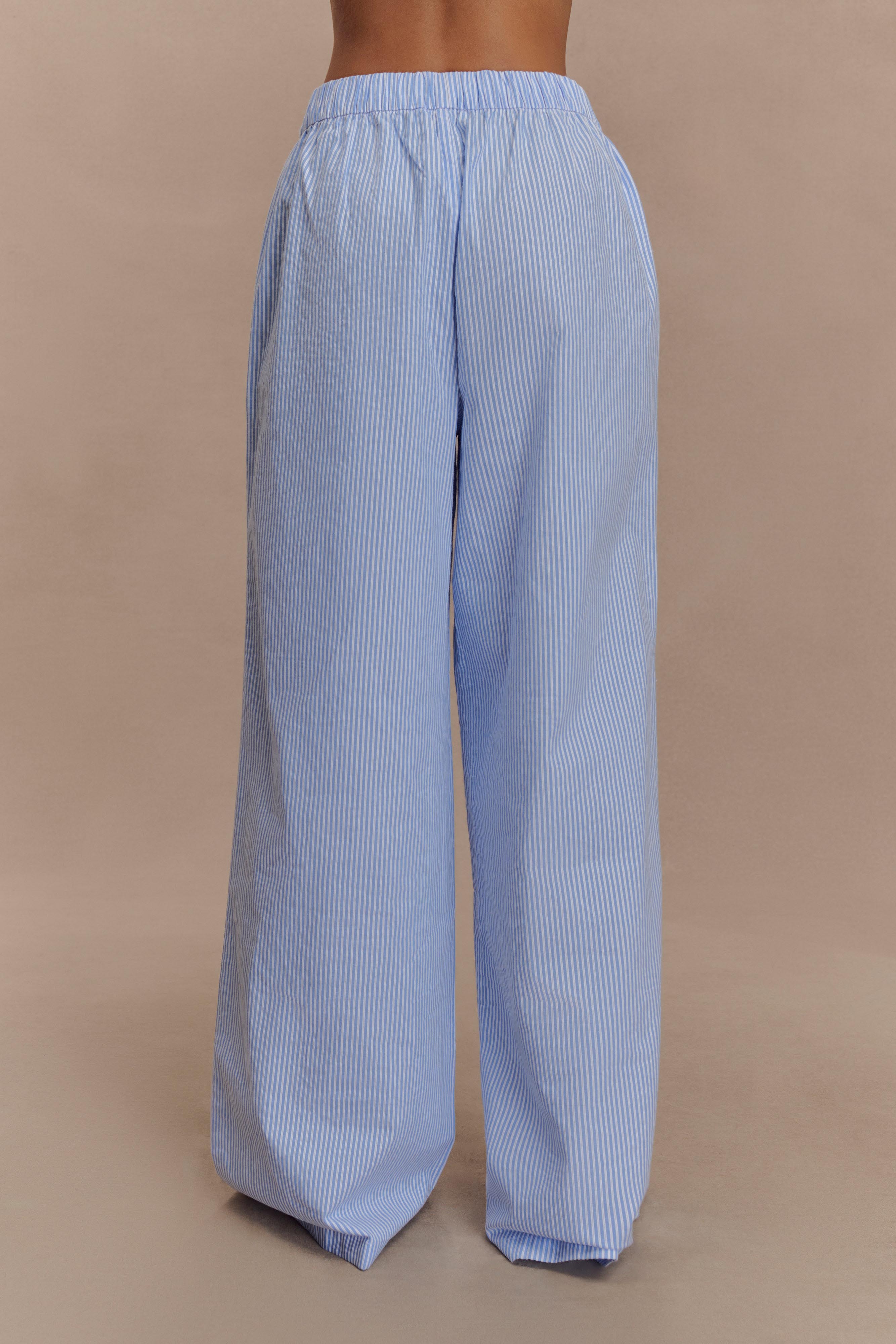 Hansen Wide Leg Pants - Blue Pinstripe