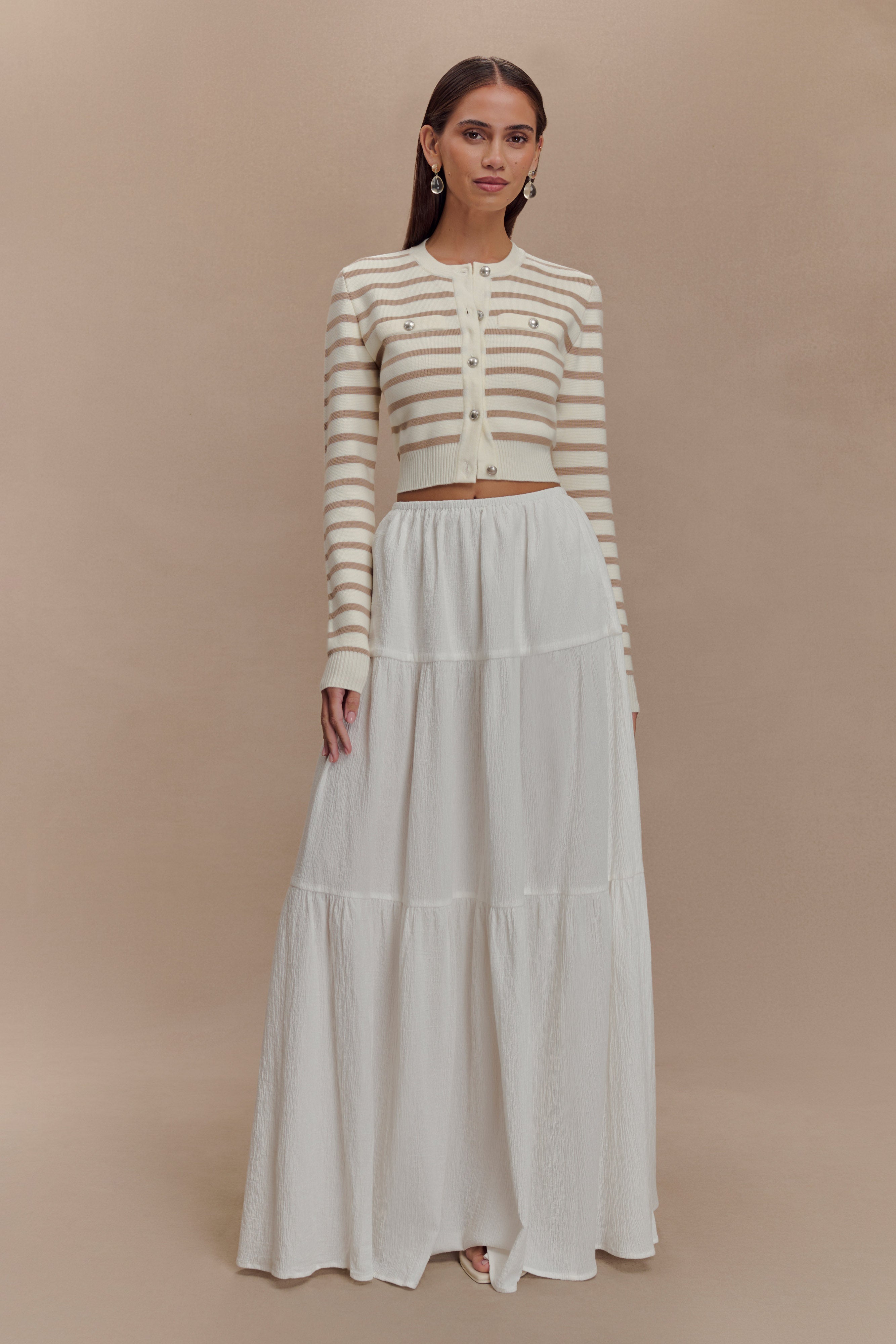 Tanner Striped Knit Cardigan - Nude/White