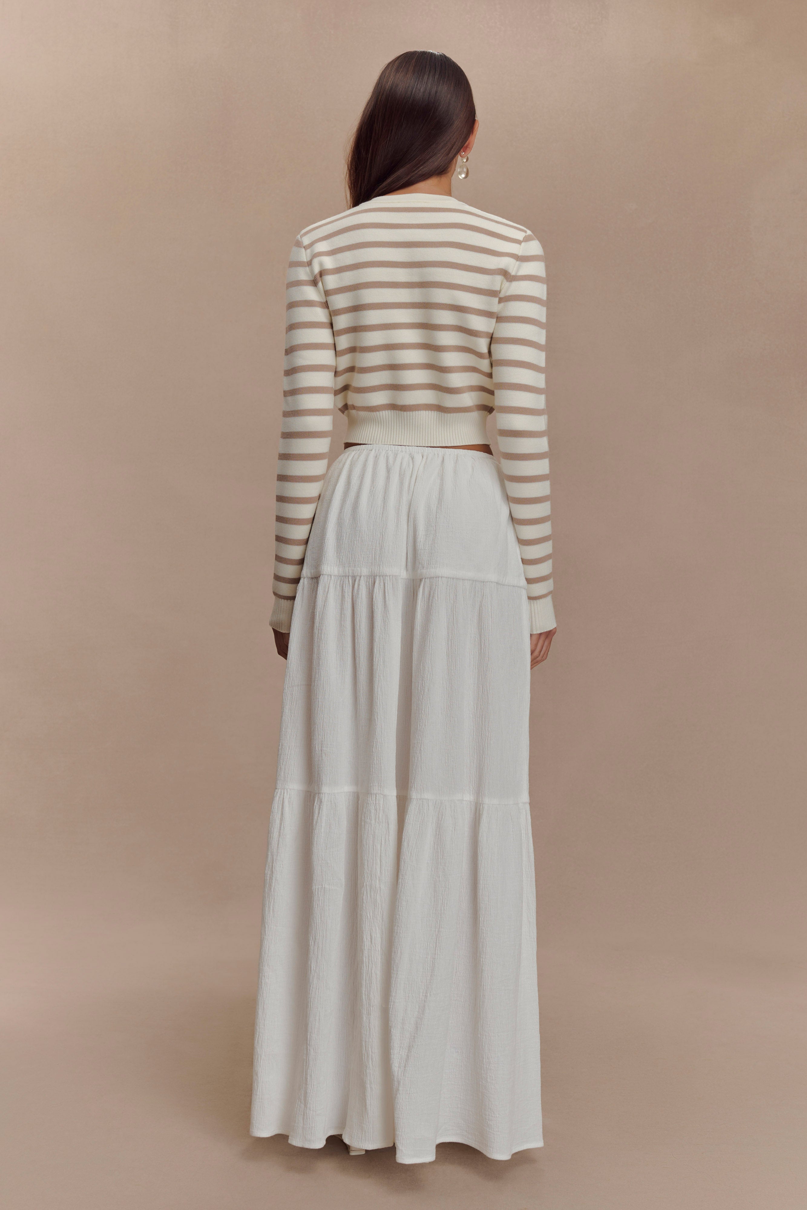 Tanner Striped Knit Cardigan - Nude/White