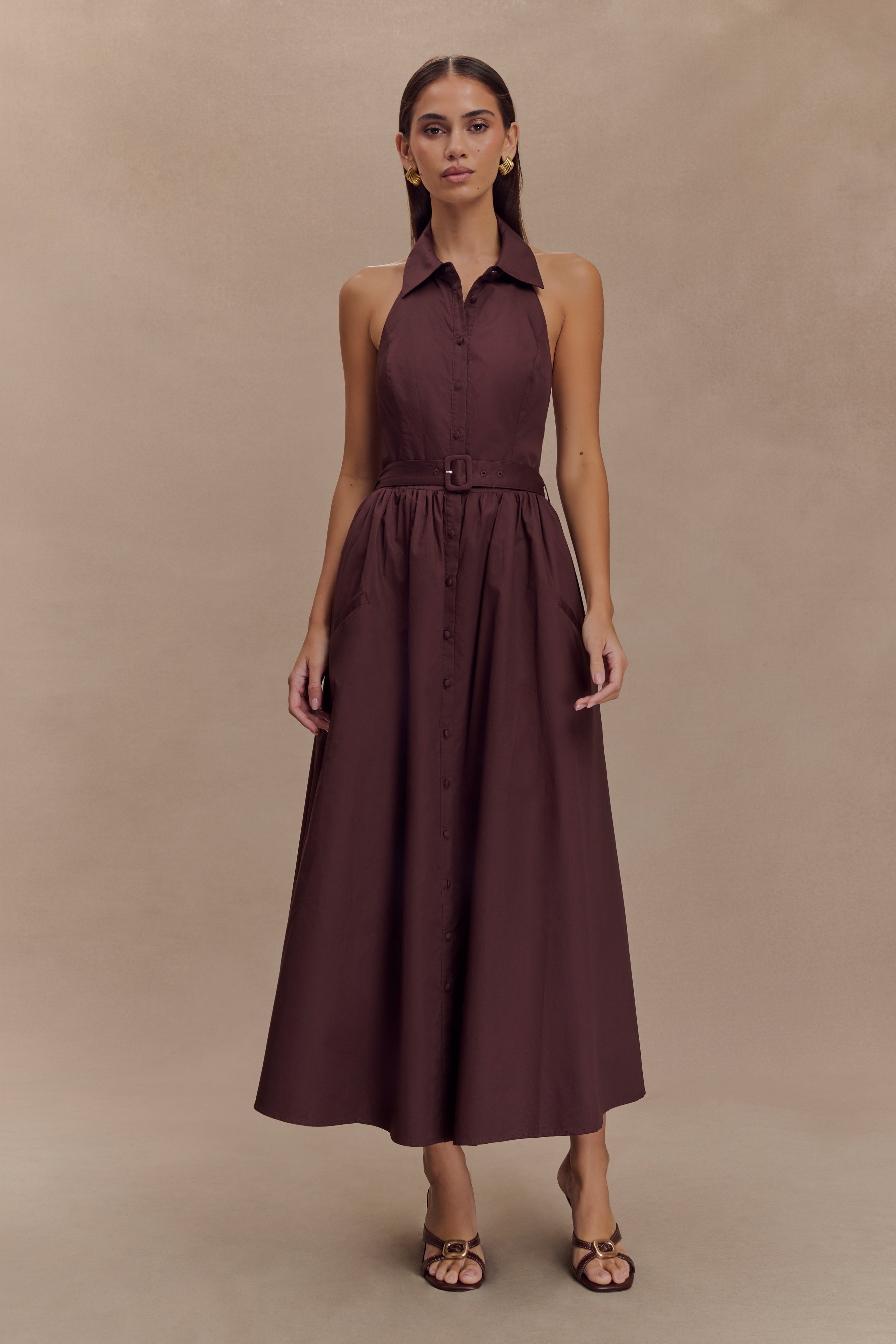 Cindy Collared Midi Dress - Chocolate