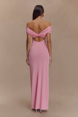 Imogen Off Shoulder Slinky Maxi Dress - Candy Pink