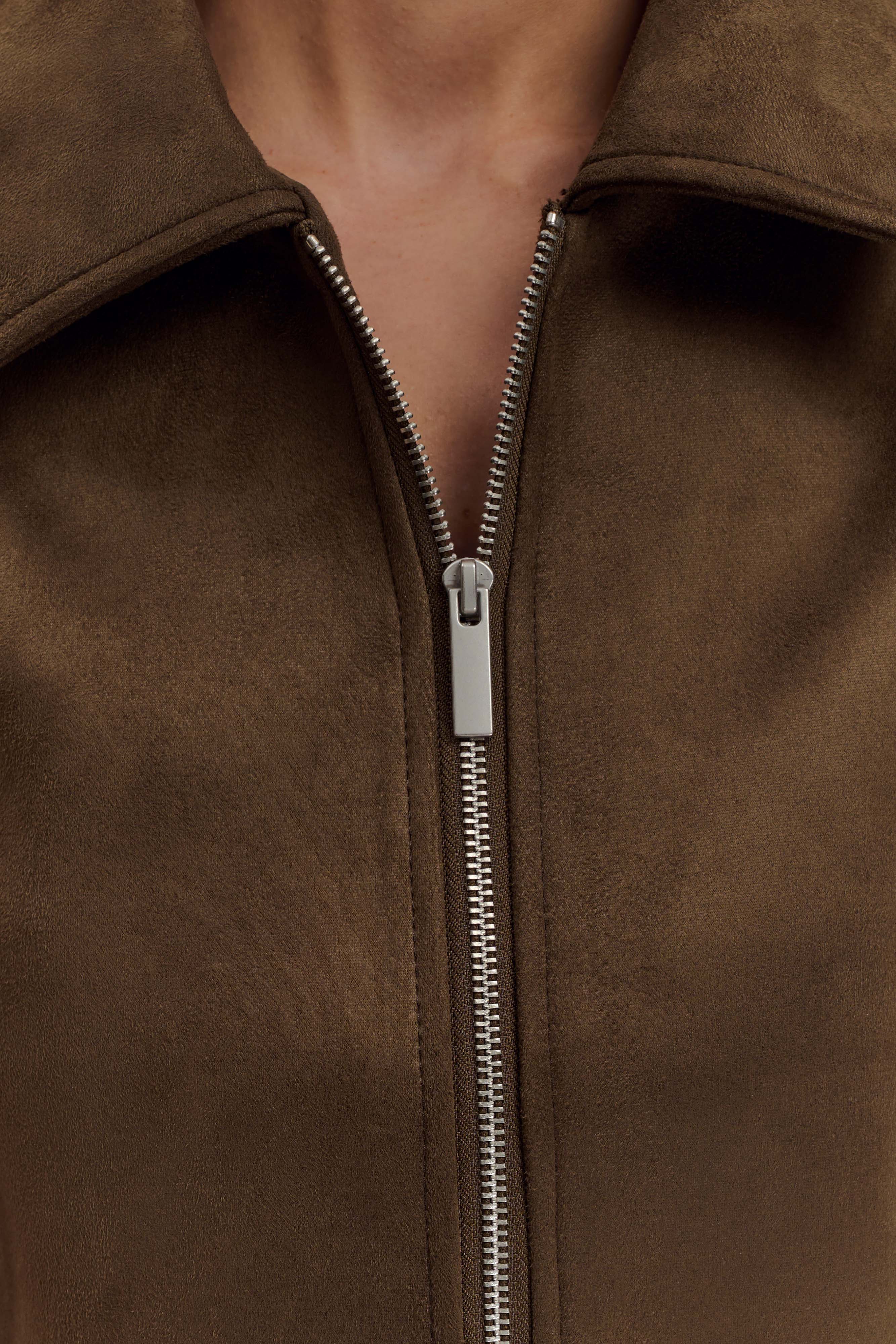 Hayes Faux Suede Collared Jacket - Chocolate