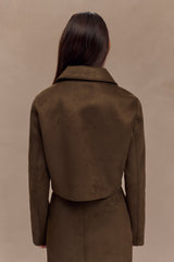 Hayes Faux Suede Collared Jacket - Chocolate