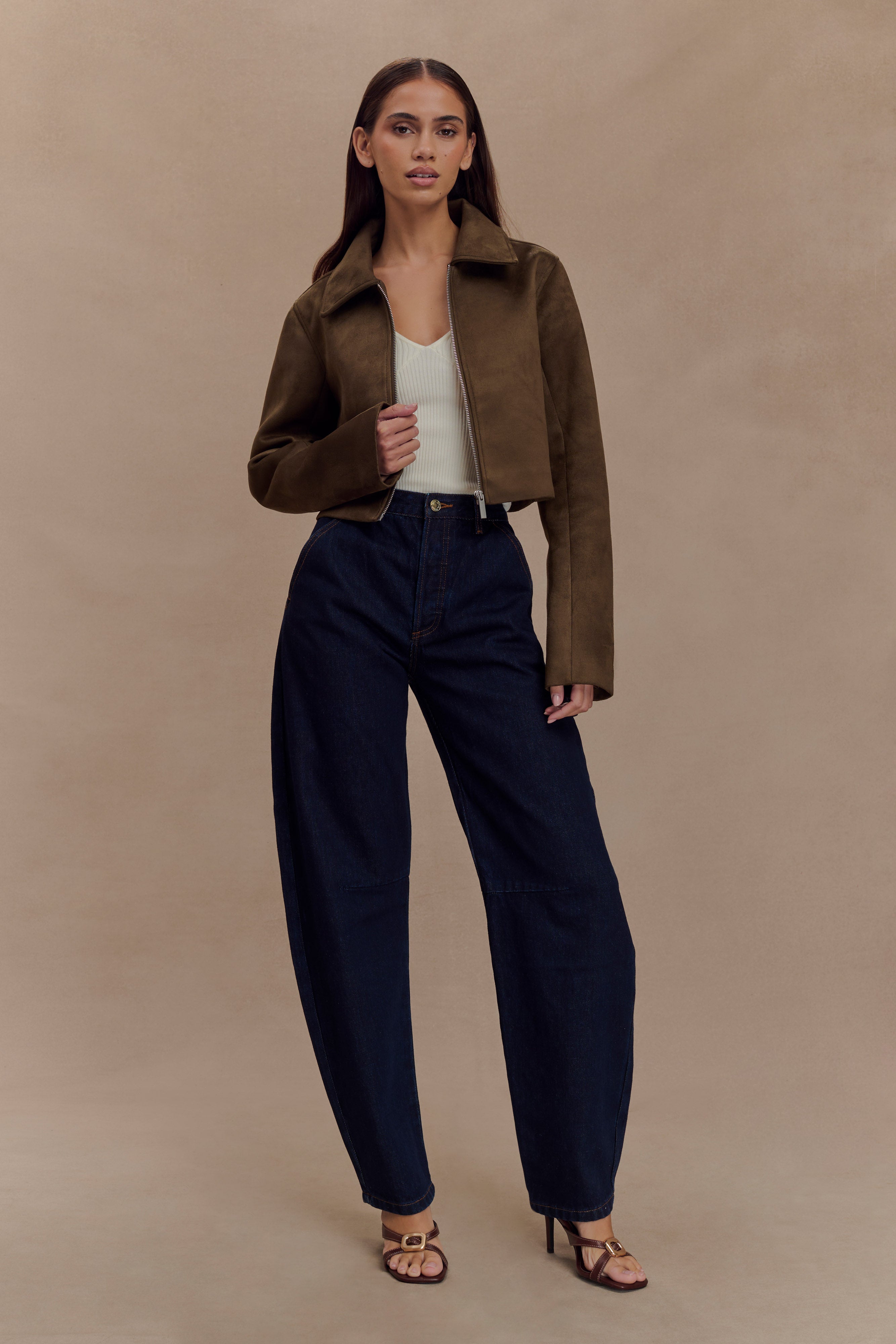 Hayes Faux Suede Collared Jacket - Chocolate