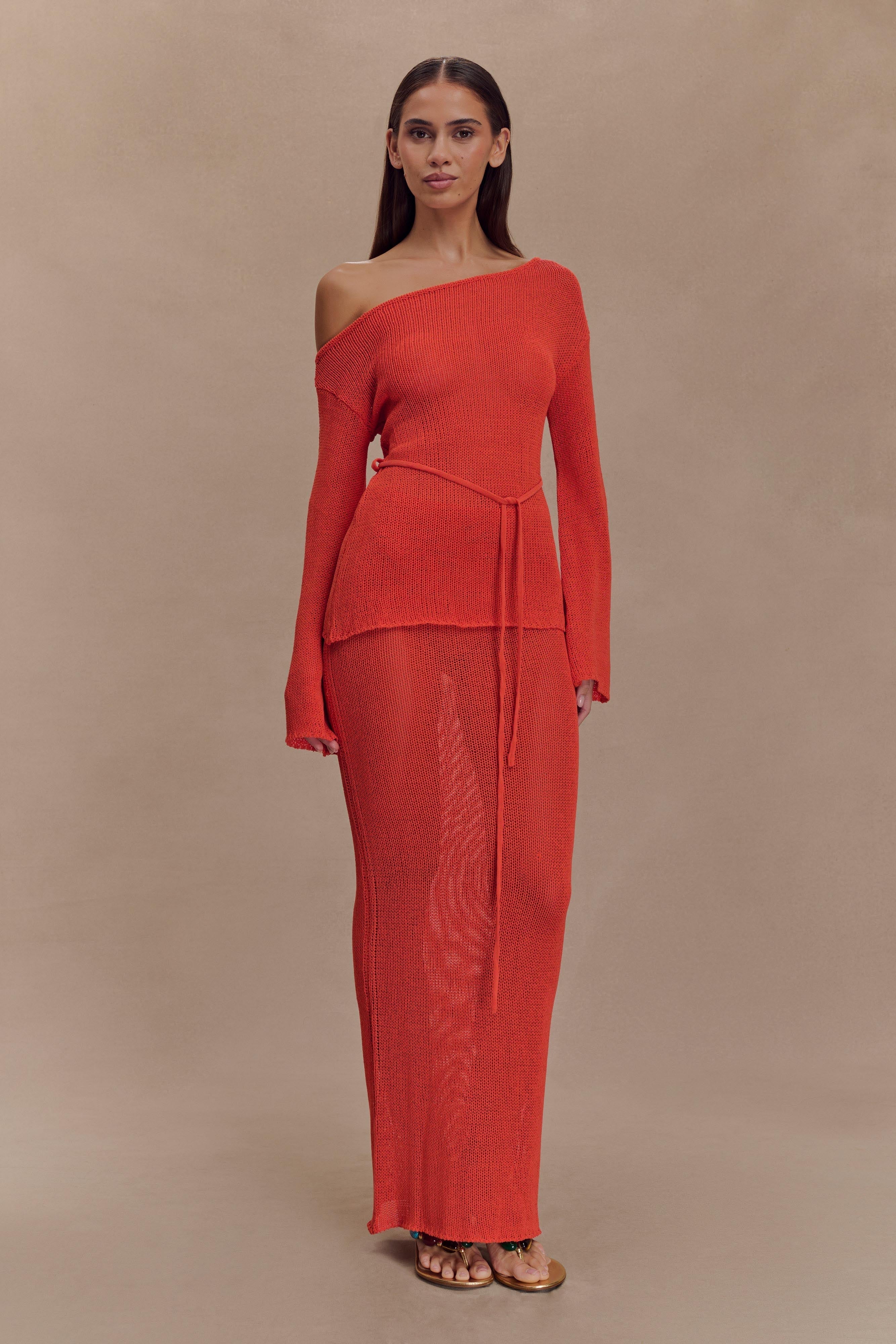 Reagan Off Shoulder Knit Top - Orange