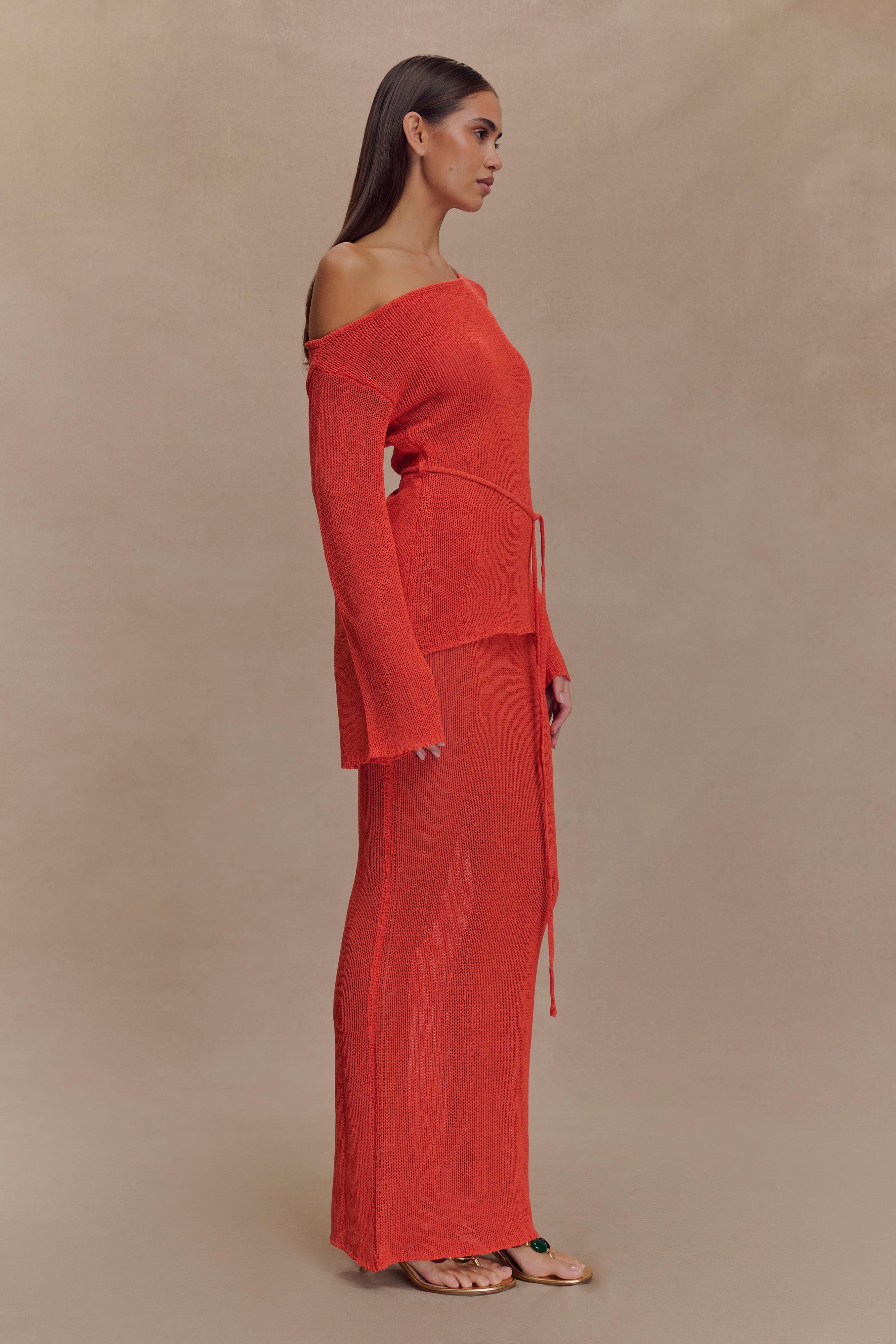 Reagan Knit Maxi Skirt - Orange