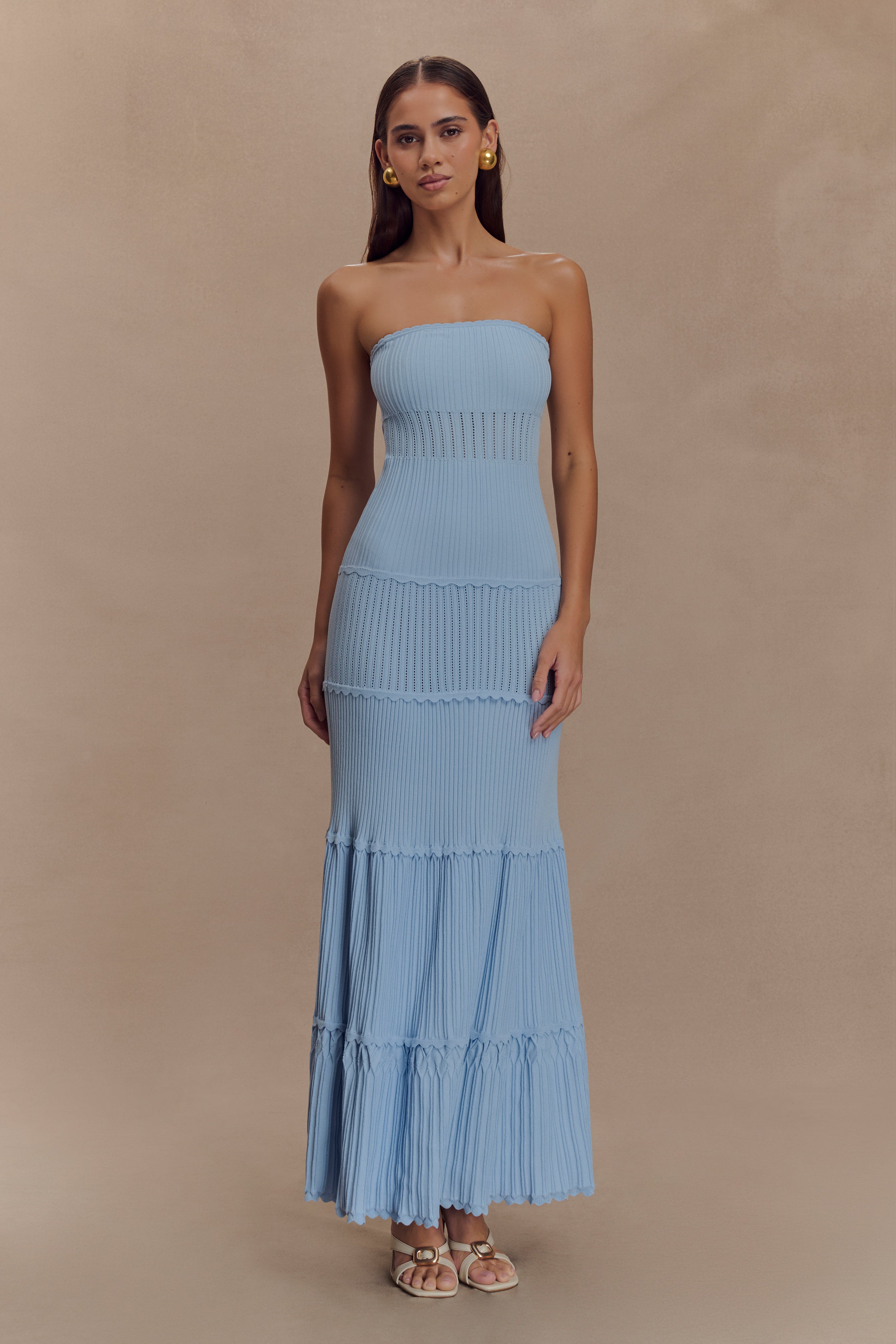 Finley Pointelle Knit Maxi Dress - Cornflower Blue