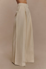 Raya Mid Rise Wide Leg Linen Pant - Natural Beige