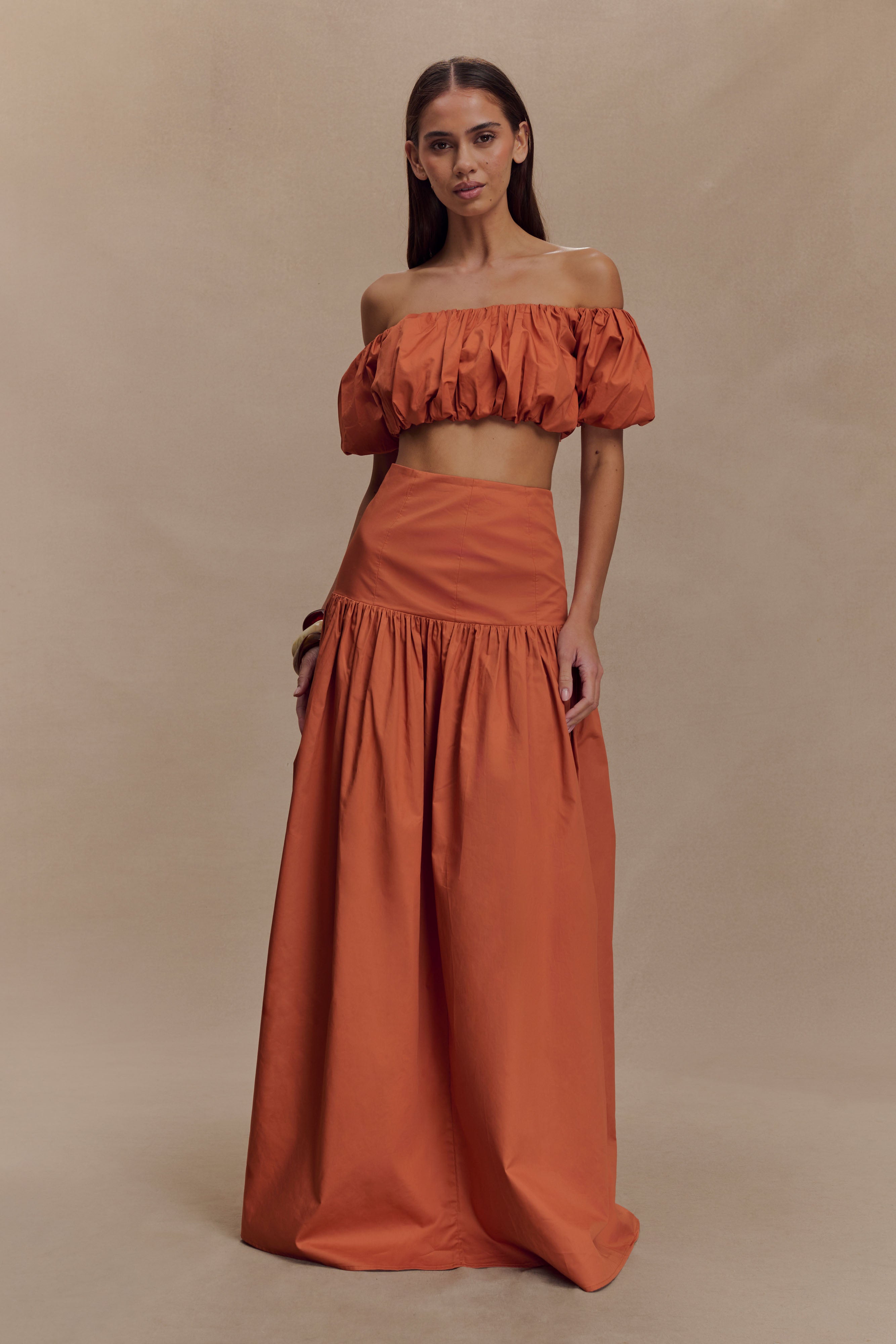Autumn Off Shoulder Bubble Top - Burnt Orange