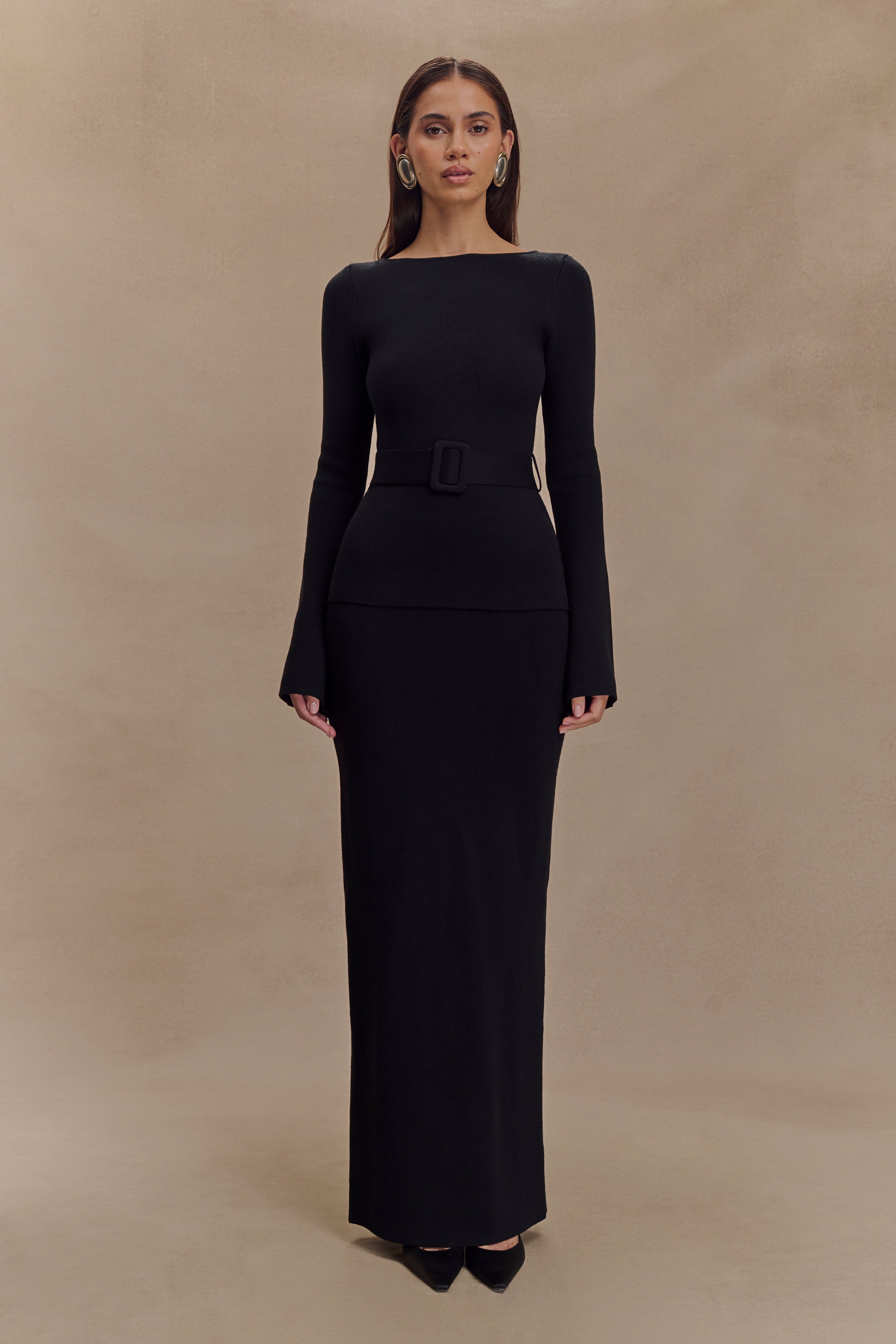 Justine Belted Knit Top - Black