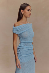 Chloe Off Shoulder Boucle Knit Top - Light Blue