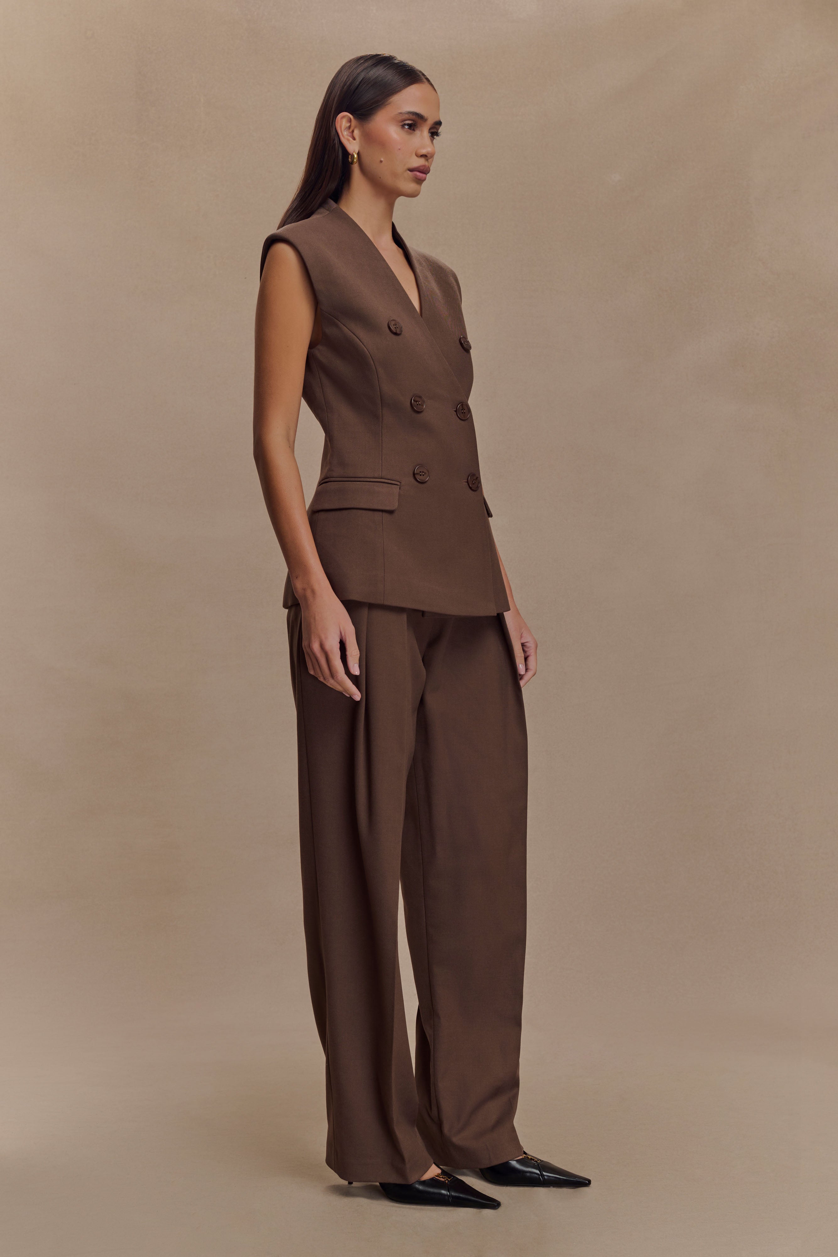 Penelope Suiting Sleeveless Blazer - Chocolate