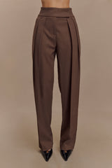 Penelope Pleated High Waisted Pants - Chocolate