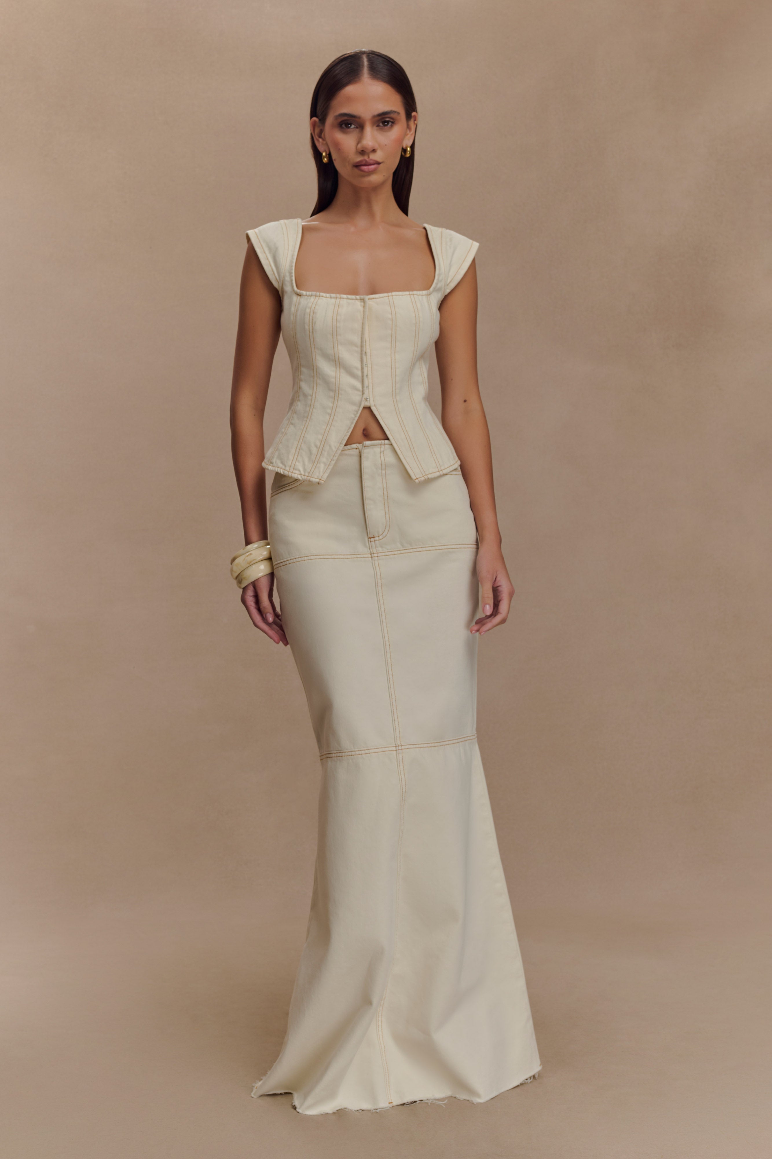 Loretta Denim Maxi Skirt - Ecru