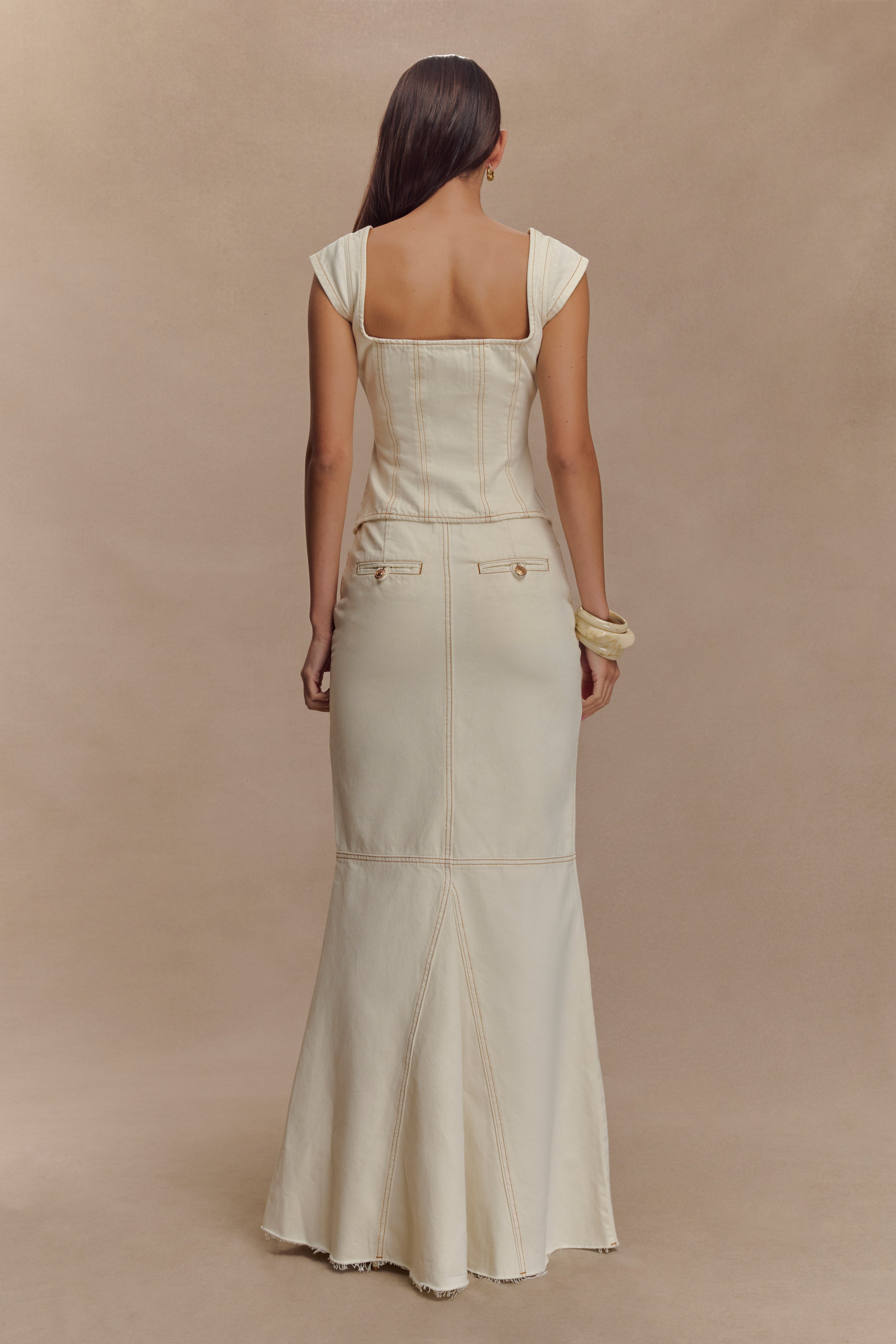 Loretta Cap Sleeve Denim Top - Ecru