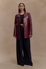 Deborah Faux Leather Coat - Cherry Red