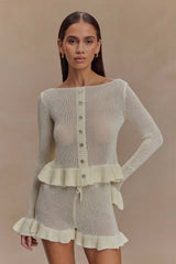 Eleanor Knit Frill Cardigan - White