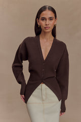 Alexia Buttoned Oversized Cardigan - Dark Chocolate