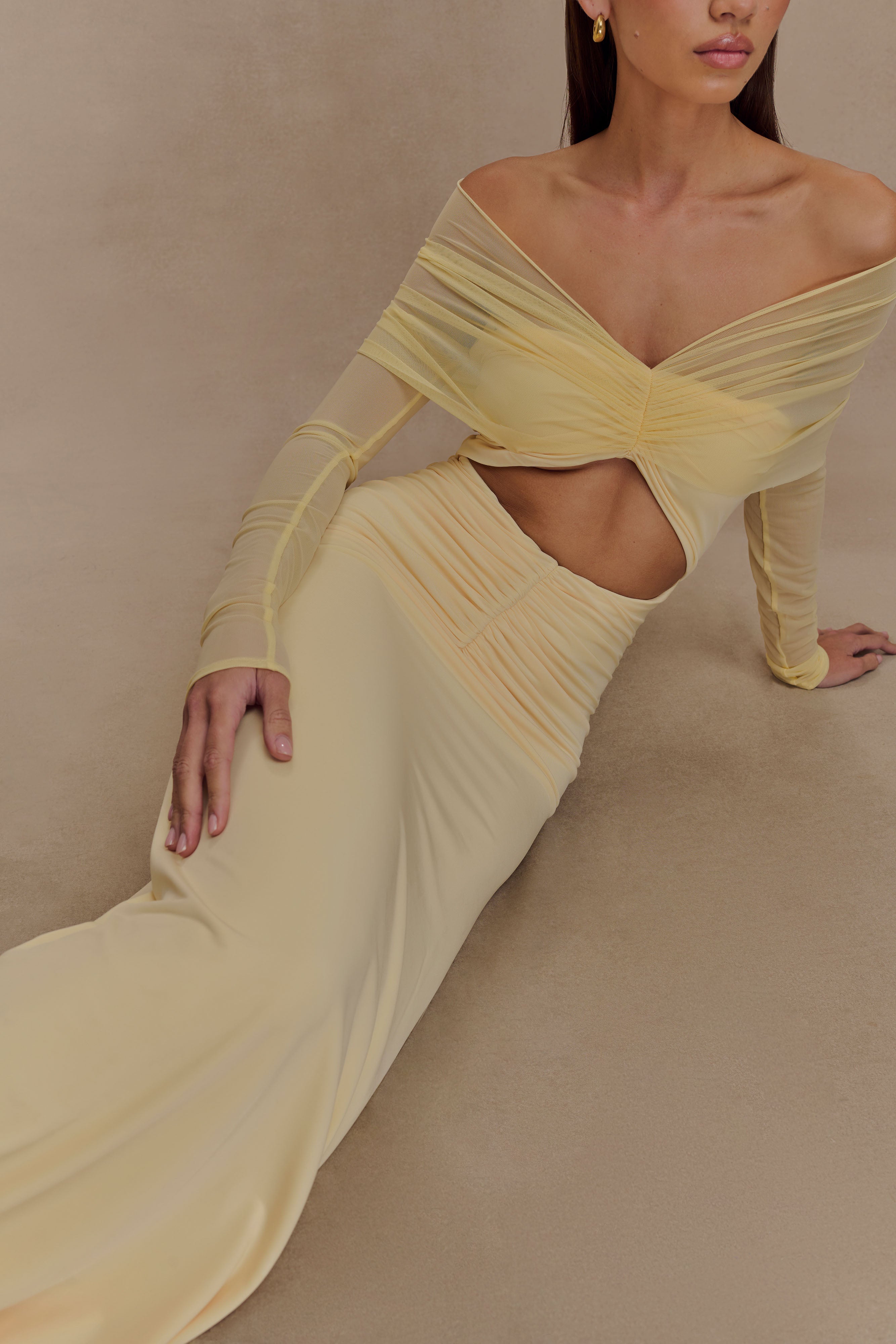 Rafaella Slinky And Mesh Maxi Dress - Lemon