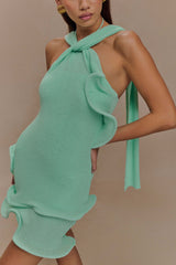 Caprice Halter Knit Mini Dress - Lagoon