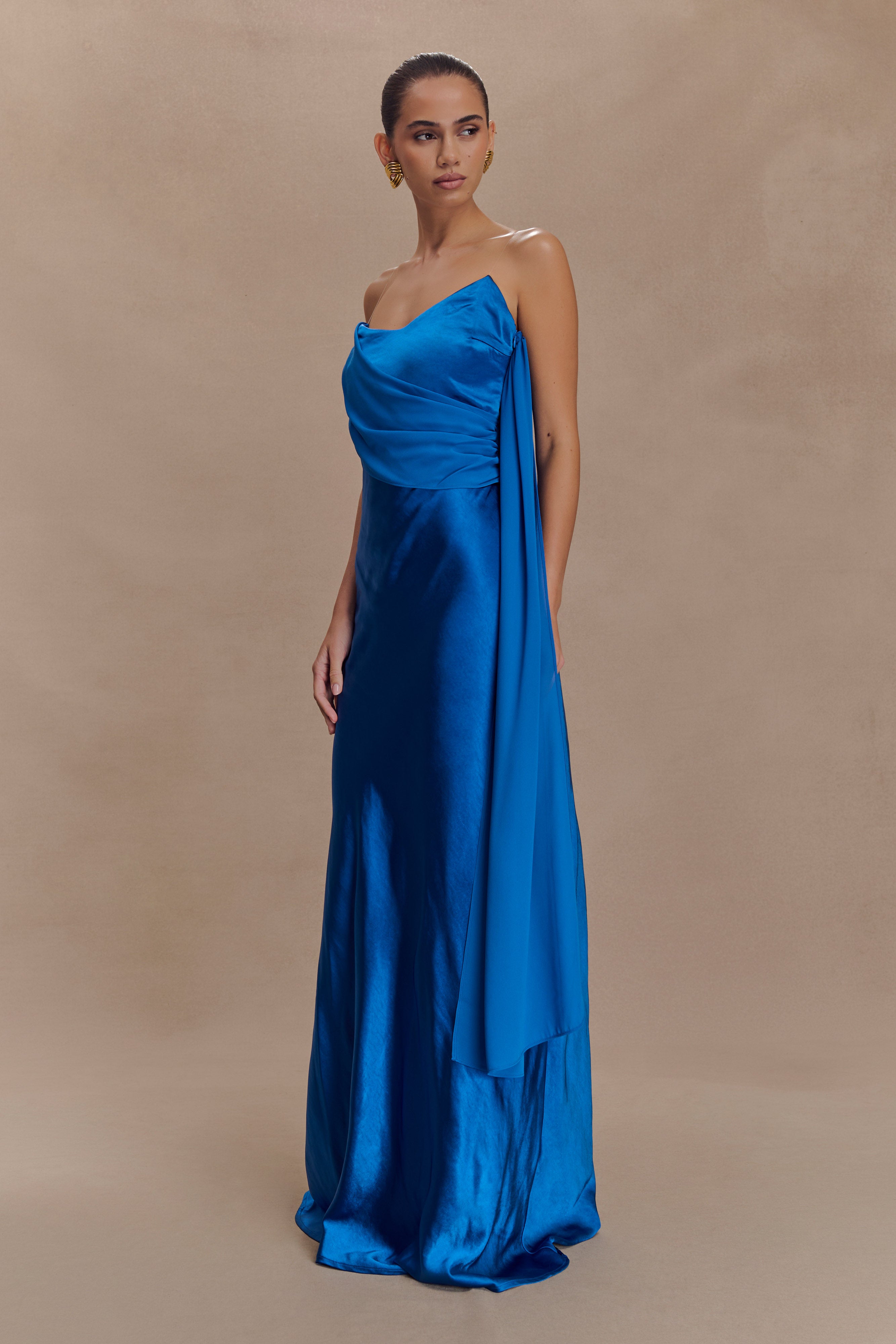 Carah Satin And Chiffon Maxi Dress - Cobalt