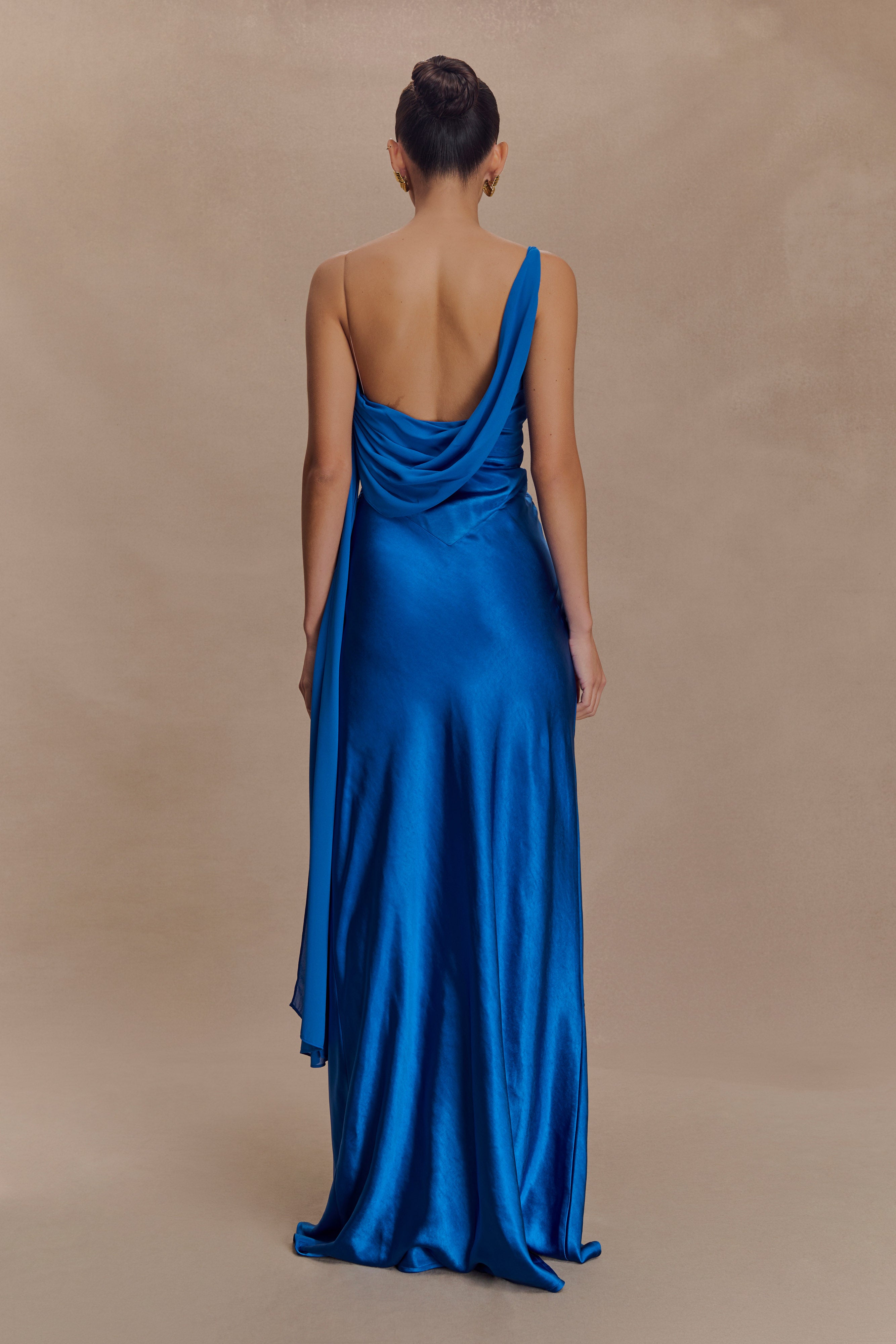 Carah Satin And Chiffon Maxi Dress - Cobalt