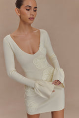 Amari Knit Crochet Knit Mini Dress - Ivory