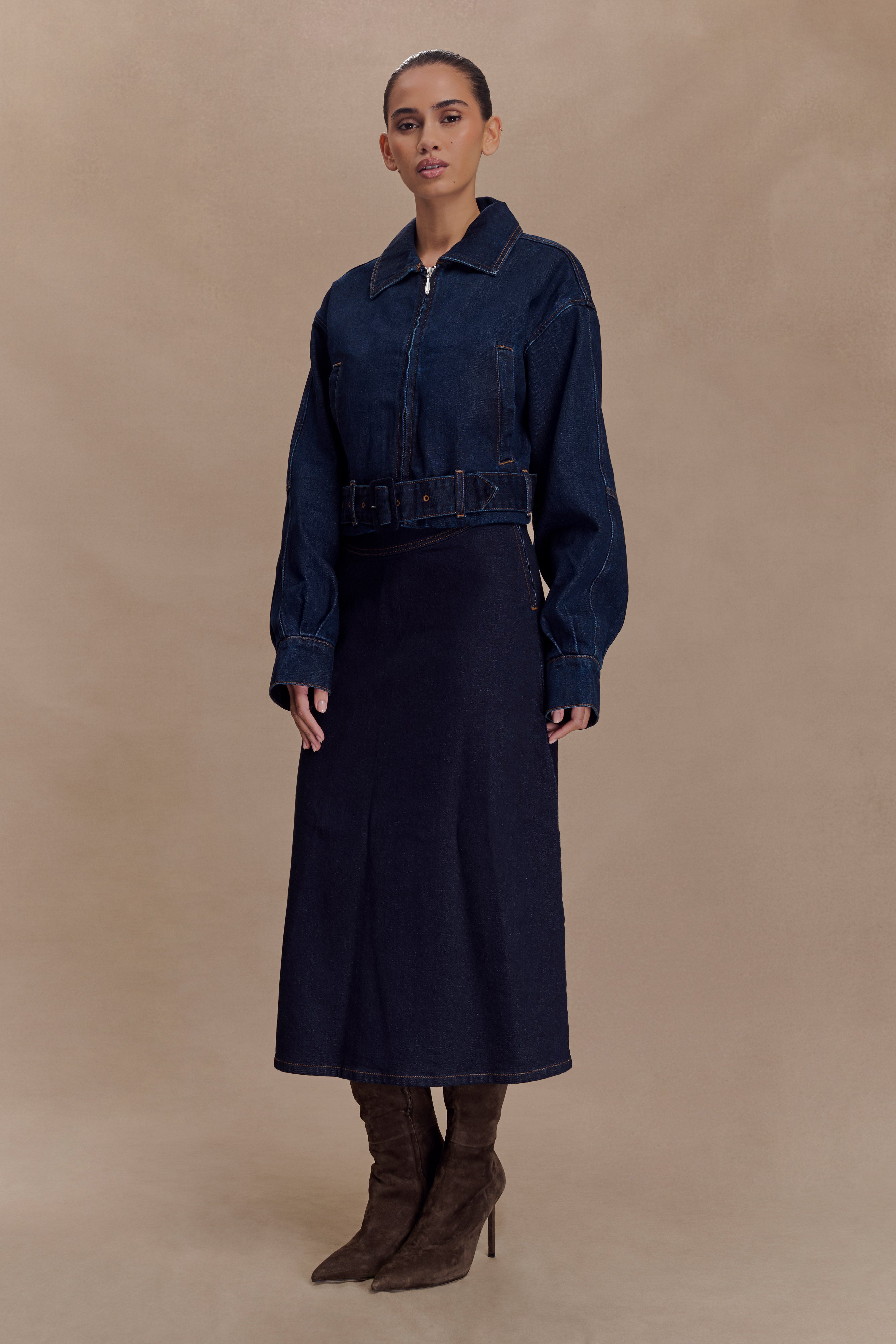 Fallon Cropped Denim Jacket - Indigo Blue