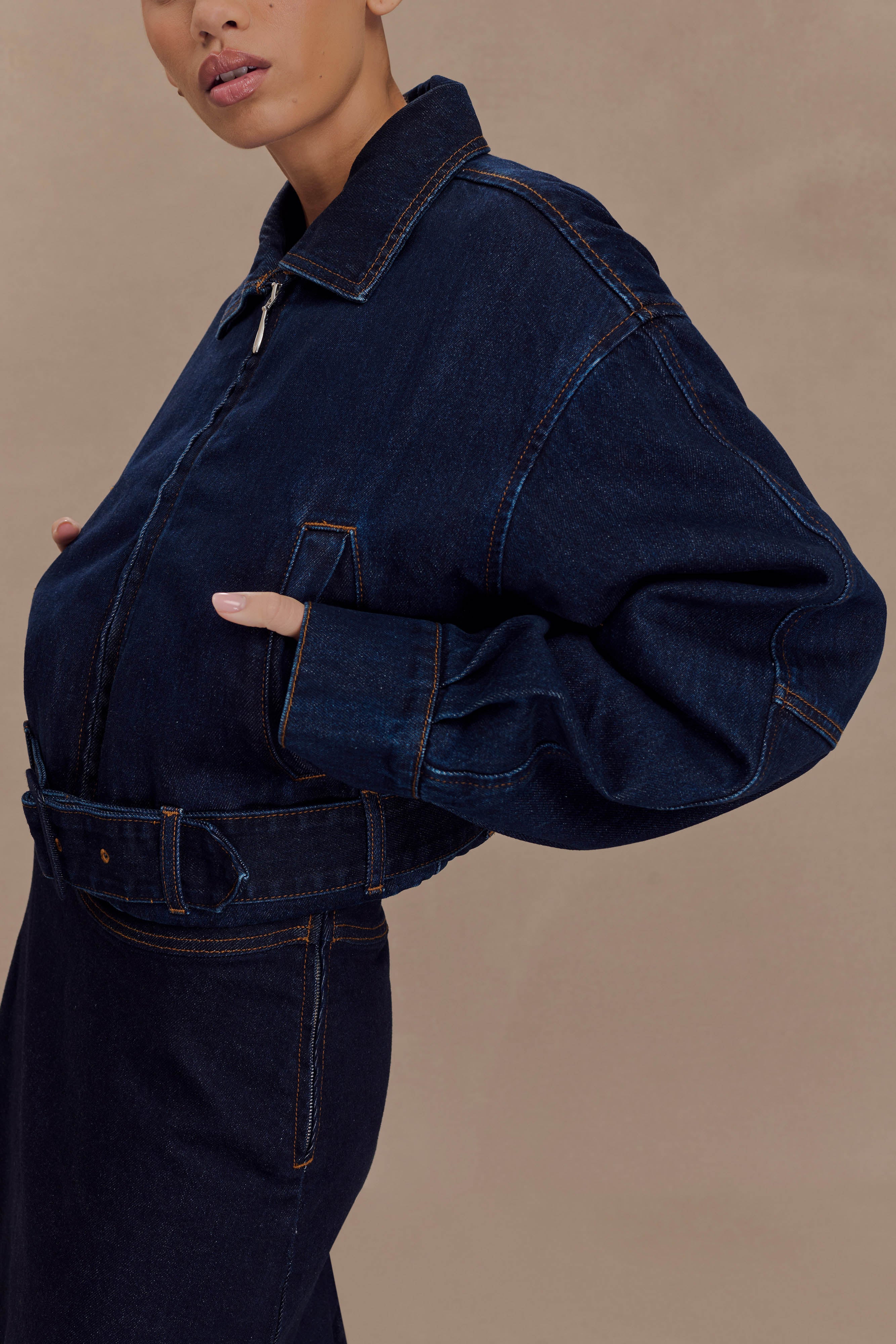 Fallon Cropped Denim Jacket - Indigo Blue
