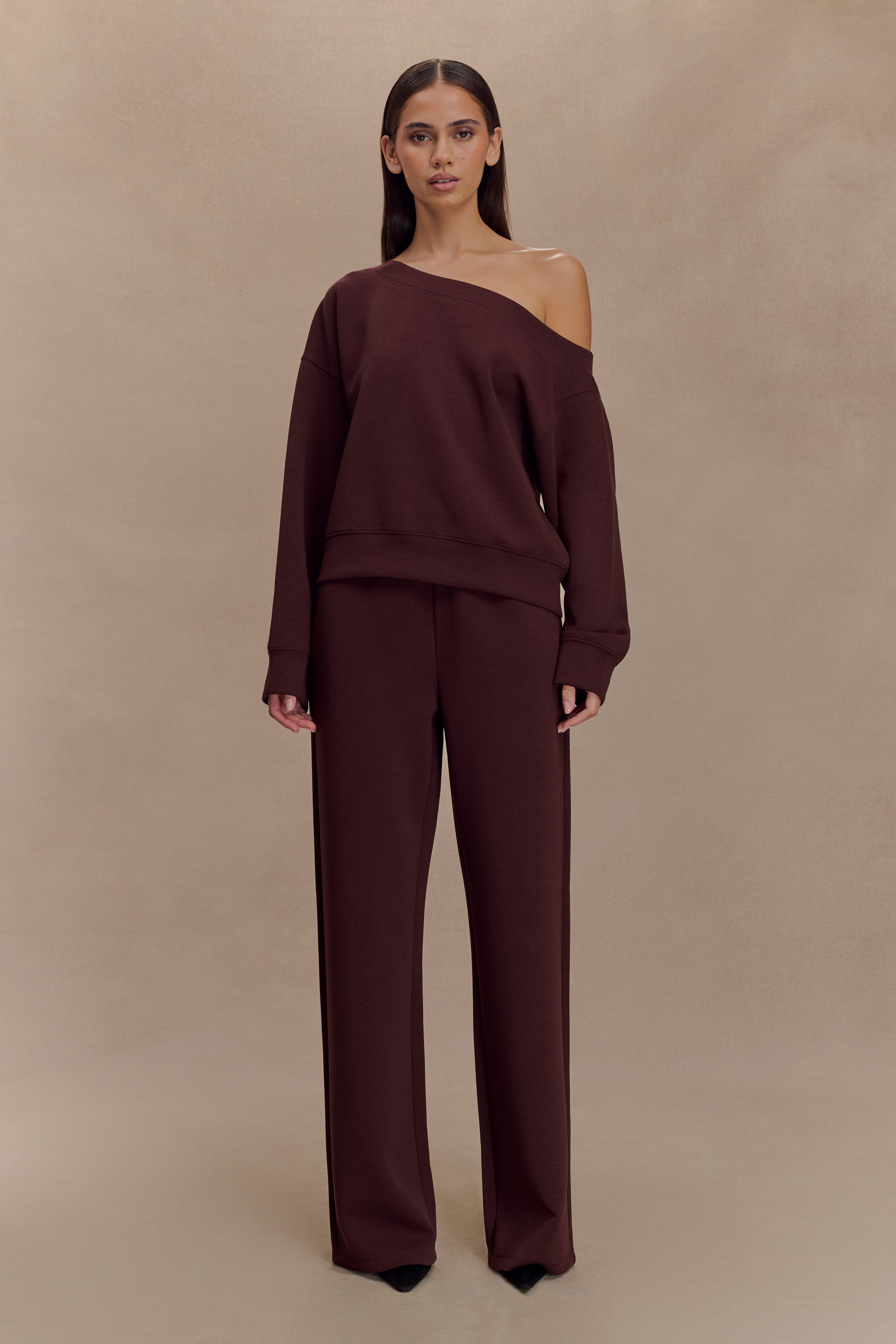 Aiden Slouchy Crew Jumper - Chocolate