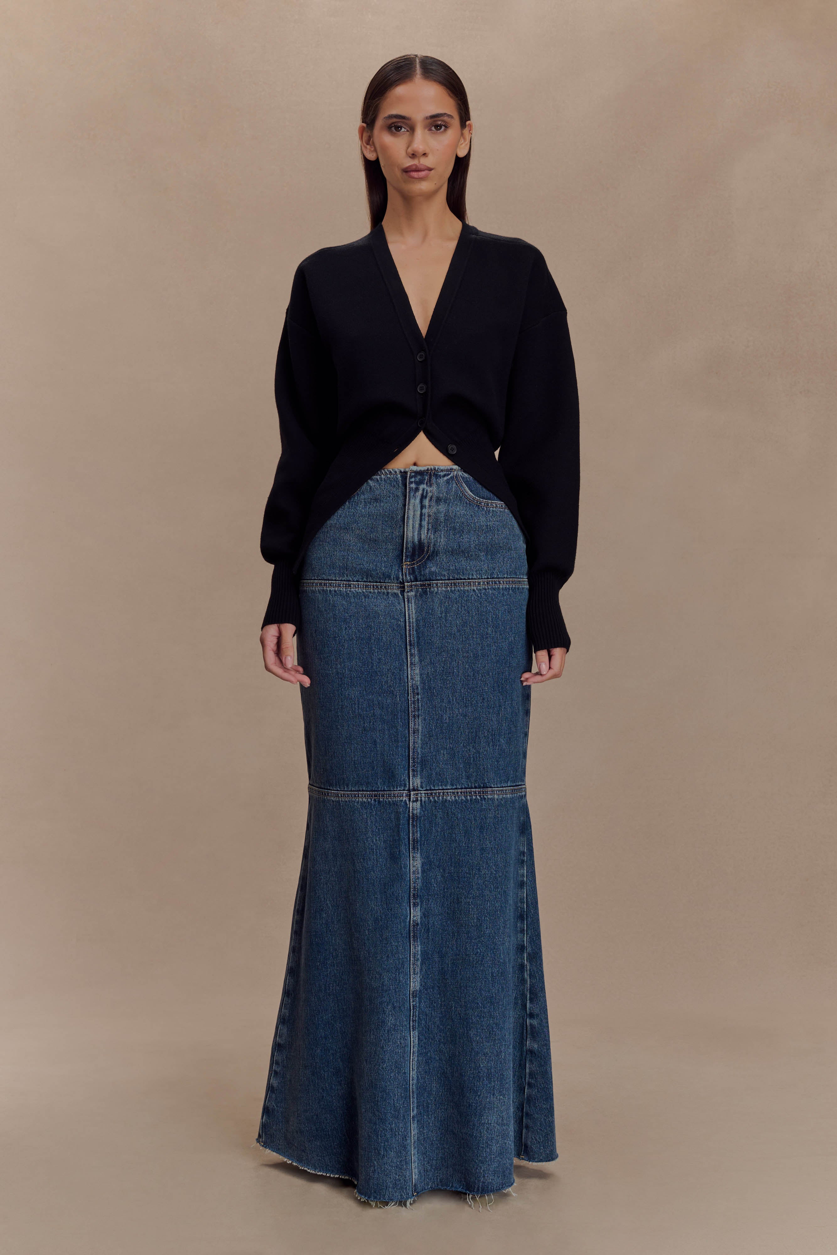 Loretta Denim Maxi Skirt - Washed Dark Blue