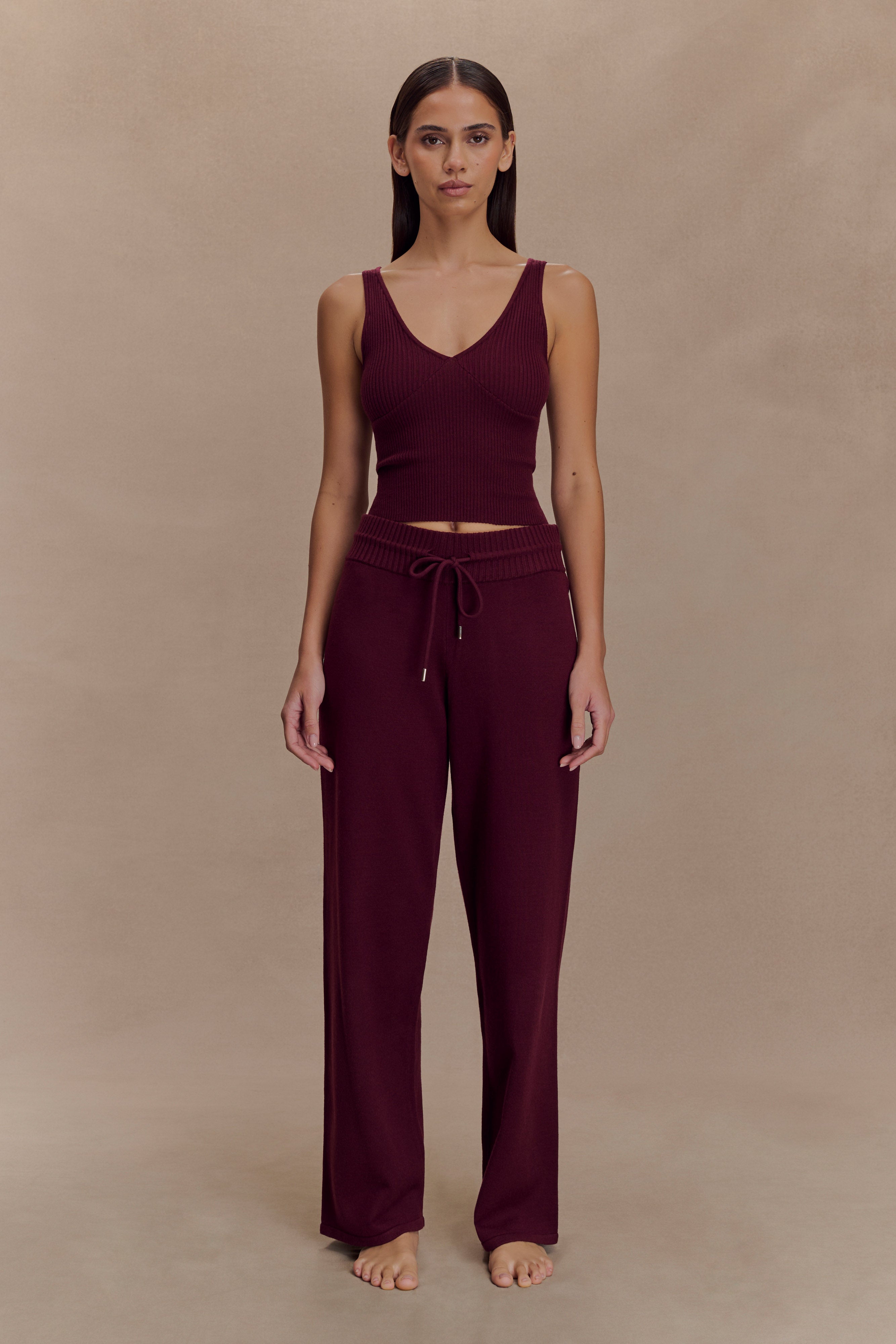 Natalya Knit Wide Leg Pants - Merlot