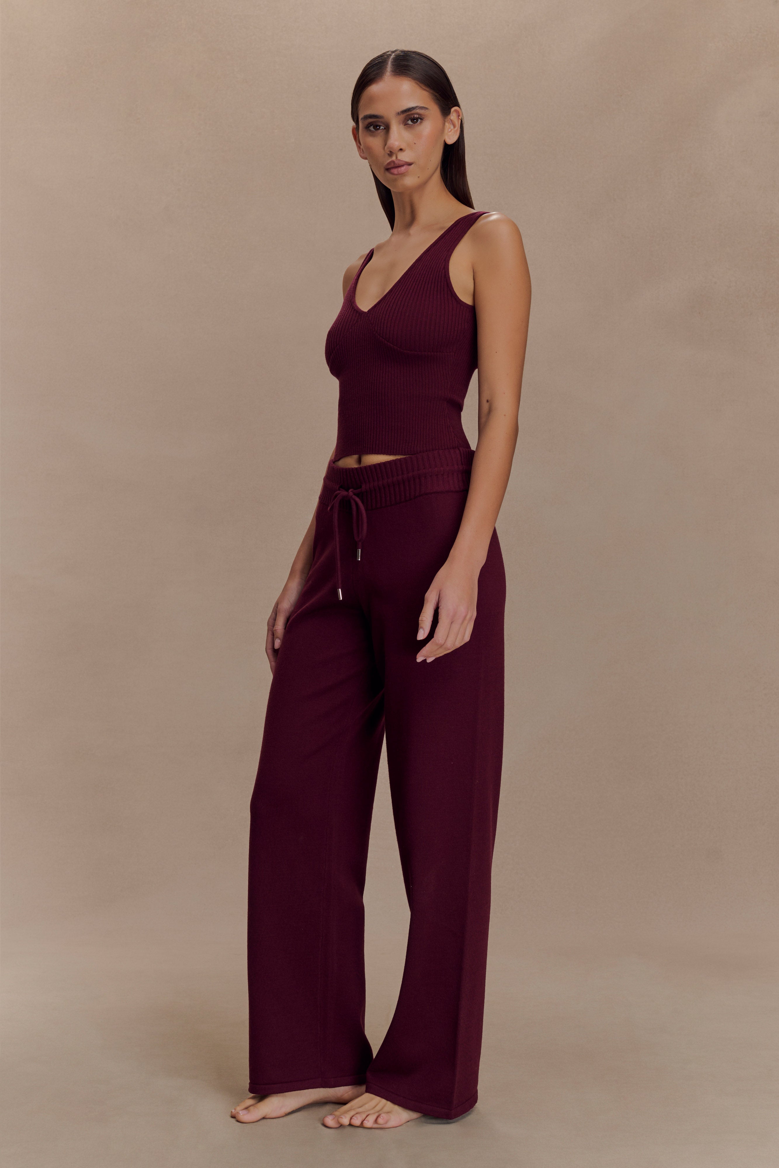 Natalya Knit Wide Leg Pants - Merlot