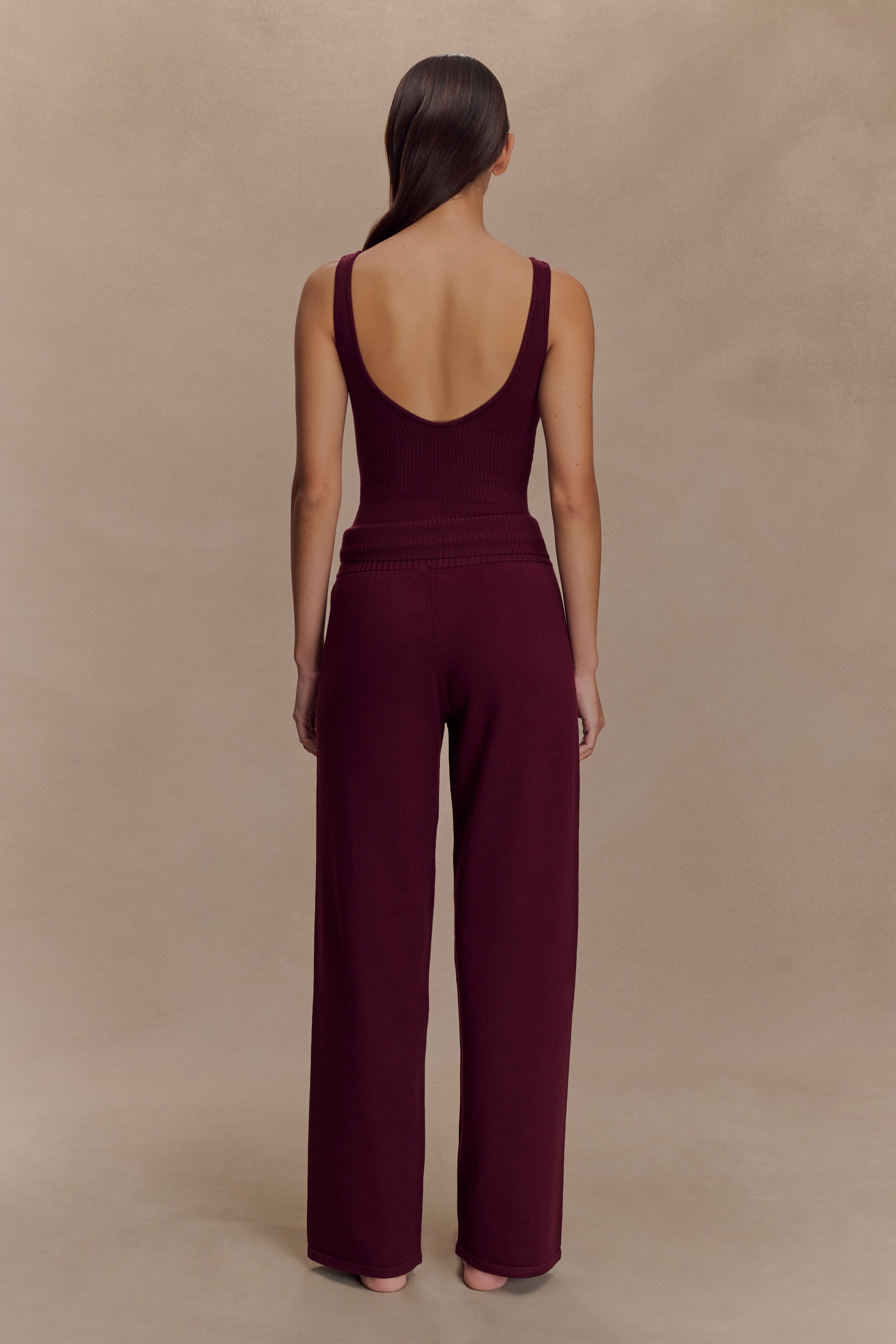 Natalya Knit Wide Leg Pants - Merlot