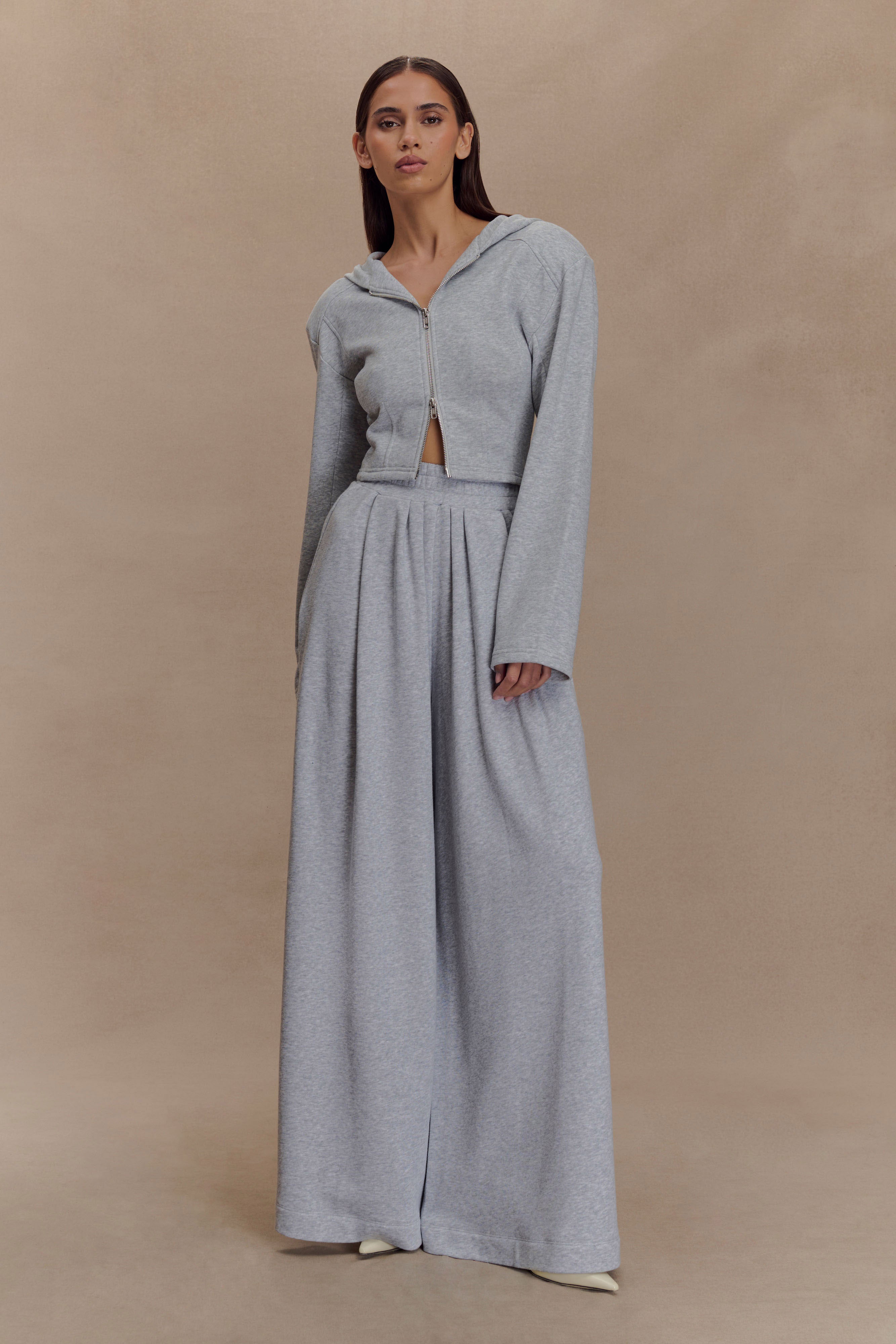 Aspen Gathered Wide Leg Jogger - Light Grey Marle