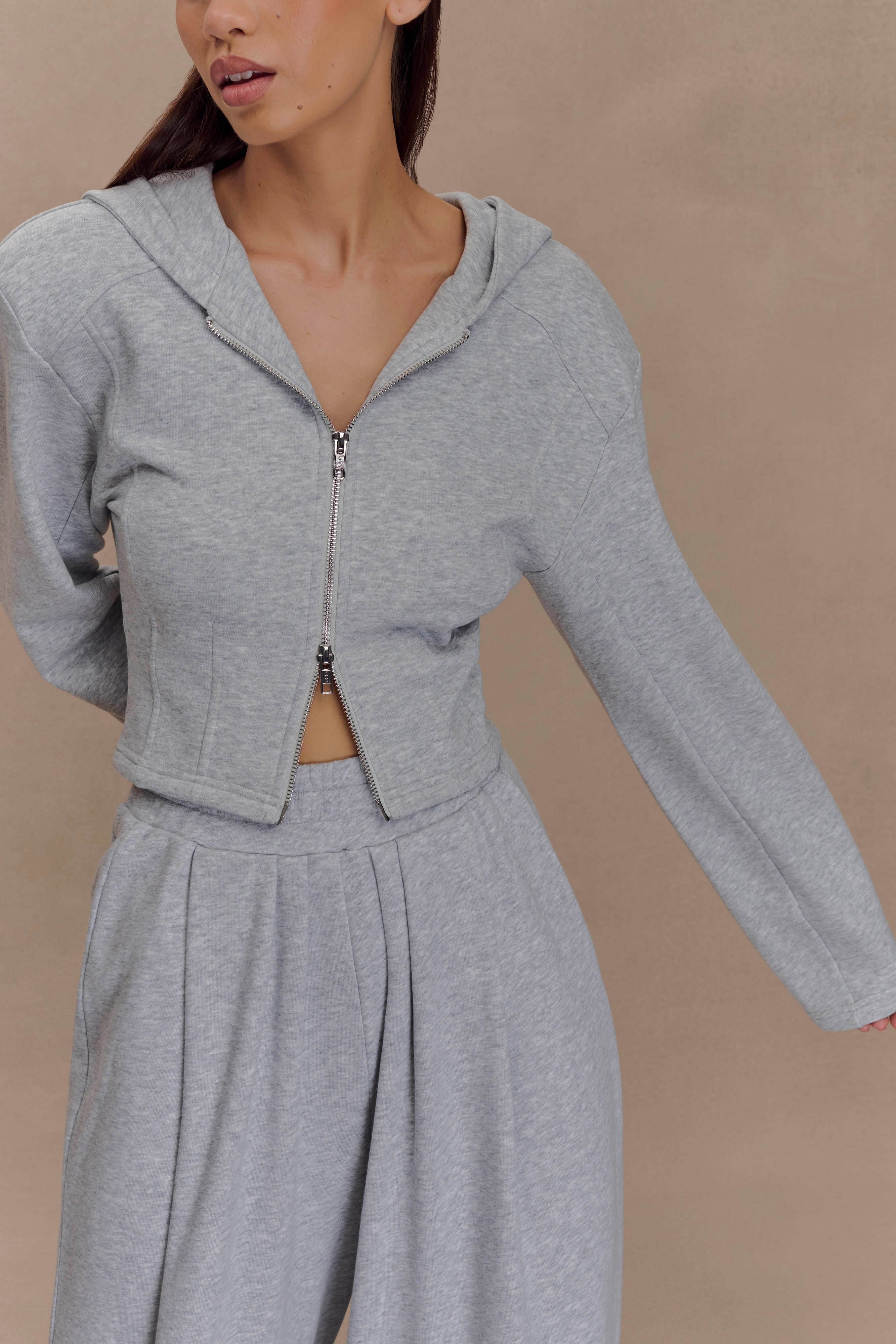 Quinn Zip Up Hoodie - Light Grey Marle